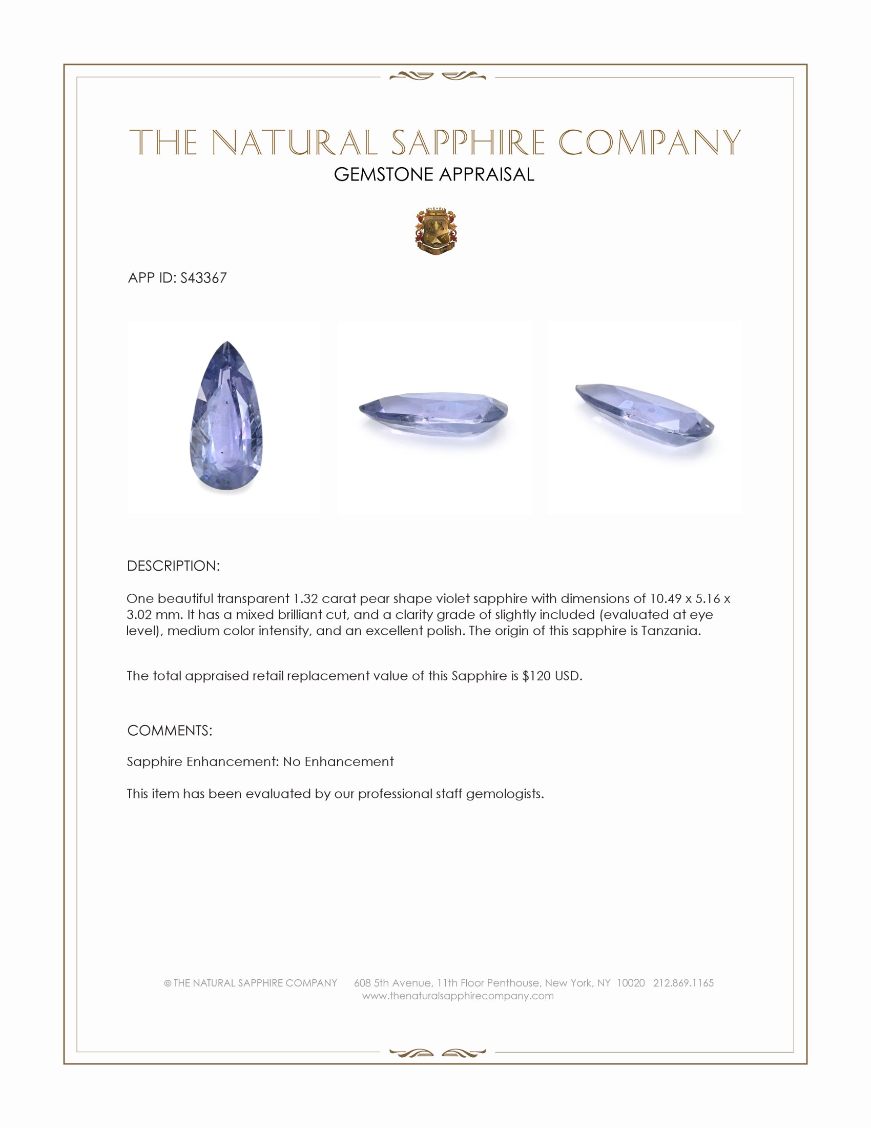 1.32 Ct. Violet Sapphire from Tanzania