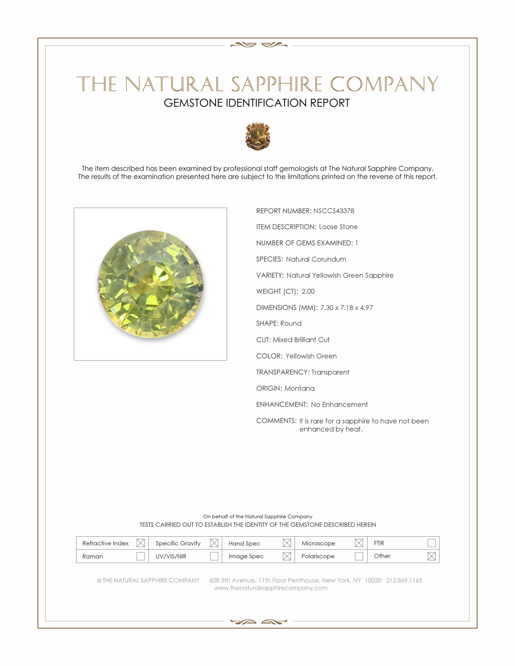 2.00 Ct. Yellowish Green Sapphire from Montana