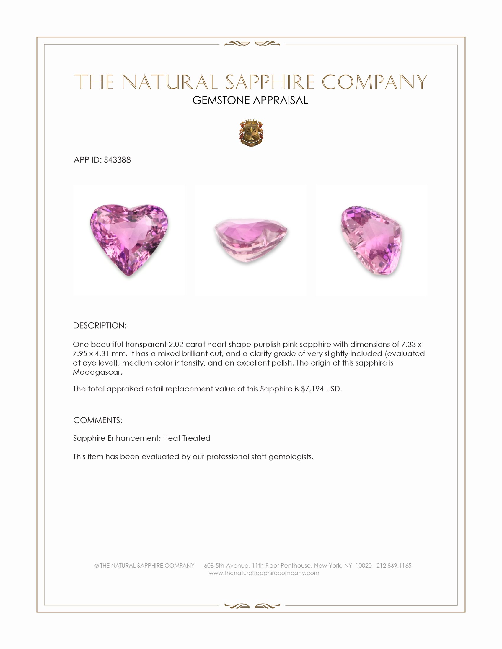 2.02 Ct. Purplish Pink Sapphire from Madagascar