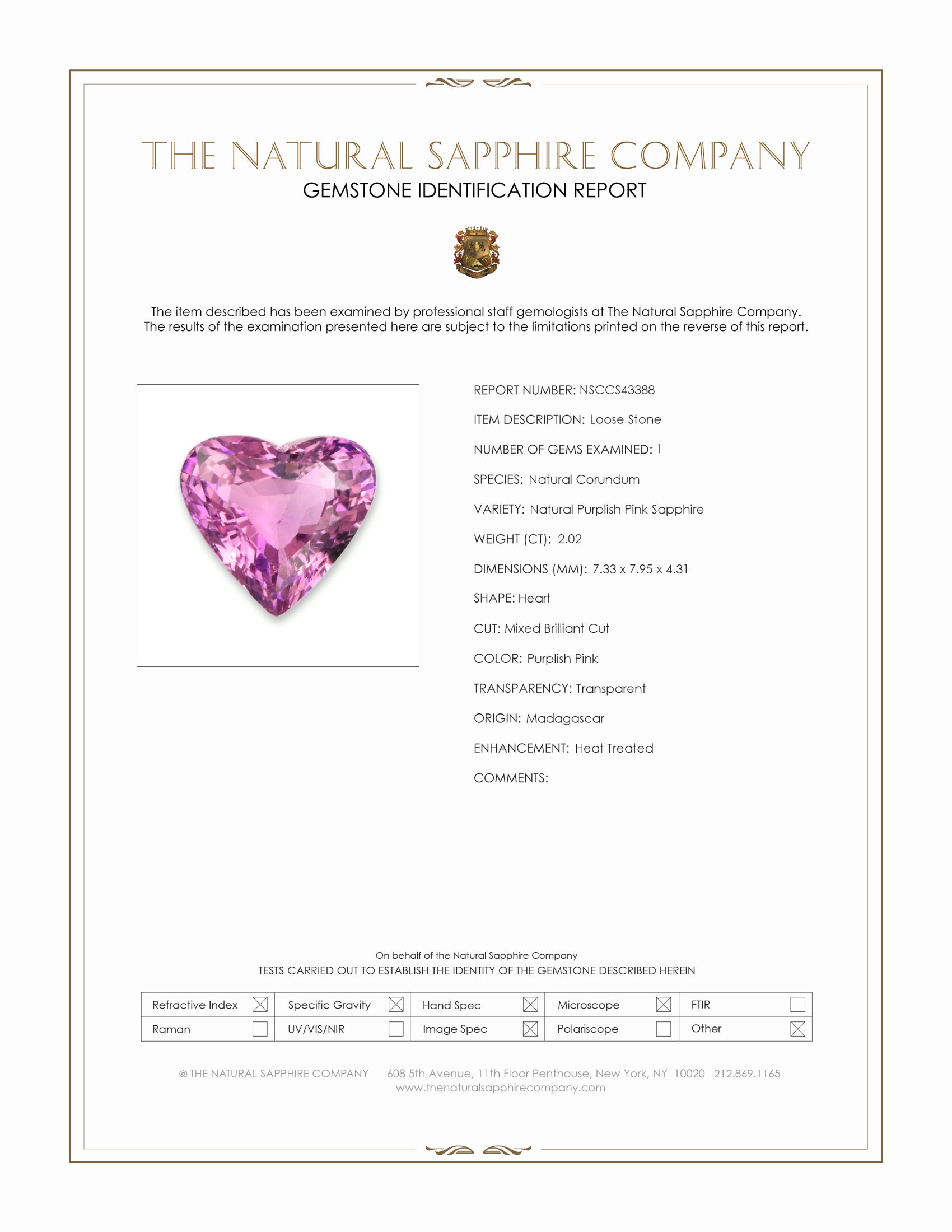 2.02 Ct. Purplish Pink Sapphire from Madagascar