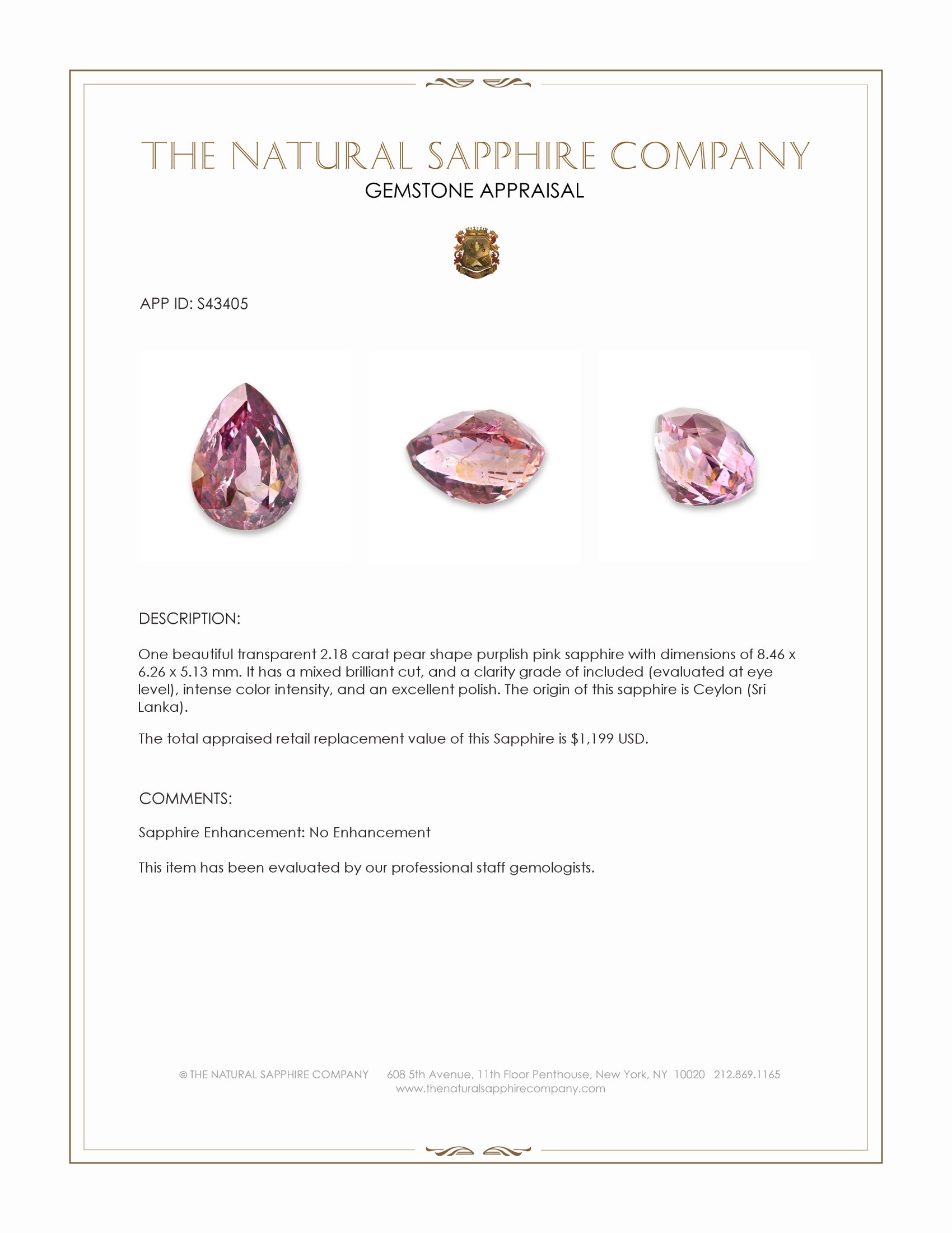 2.18 Ct. Purplish Pink Sapphire from Ceylon (Sri Lanka)