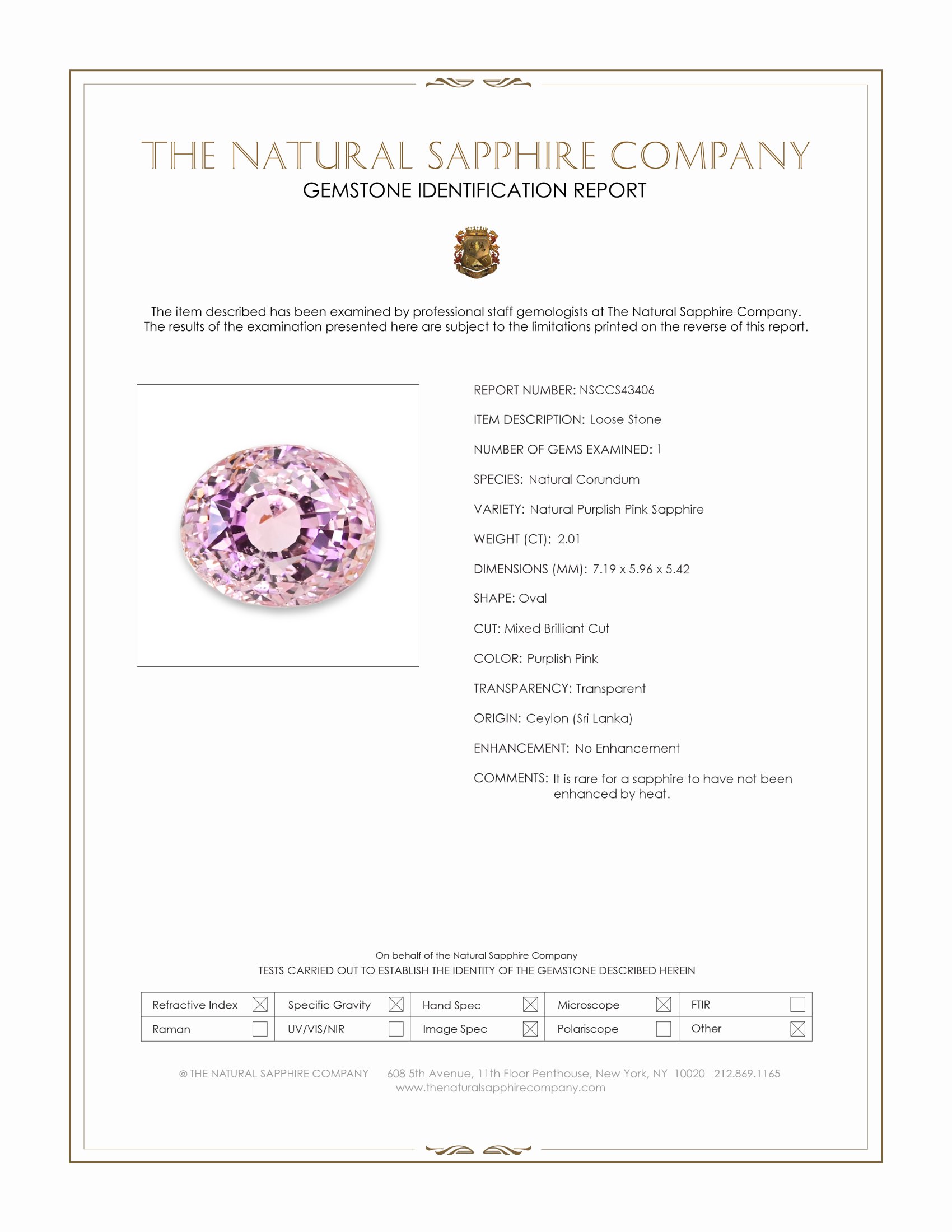 2.01 Ct. Purplish Pink Sapphire from Ceylon (Sri Lanka)