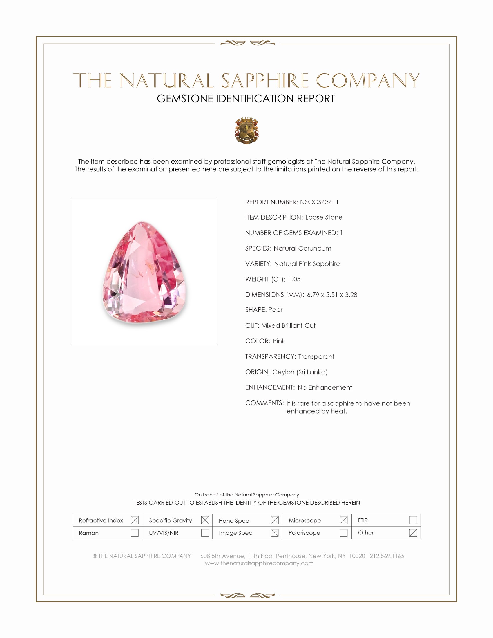 1.05 Ct. Pink Sapphire from Ceylon (Sri Lanka)