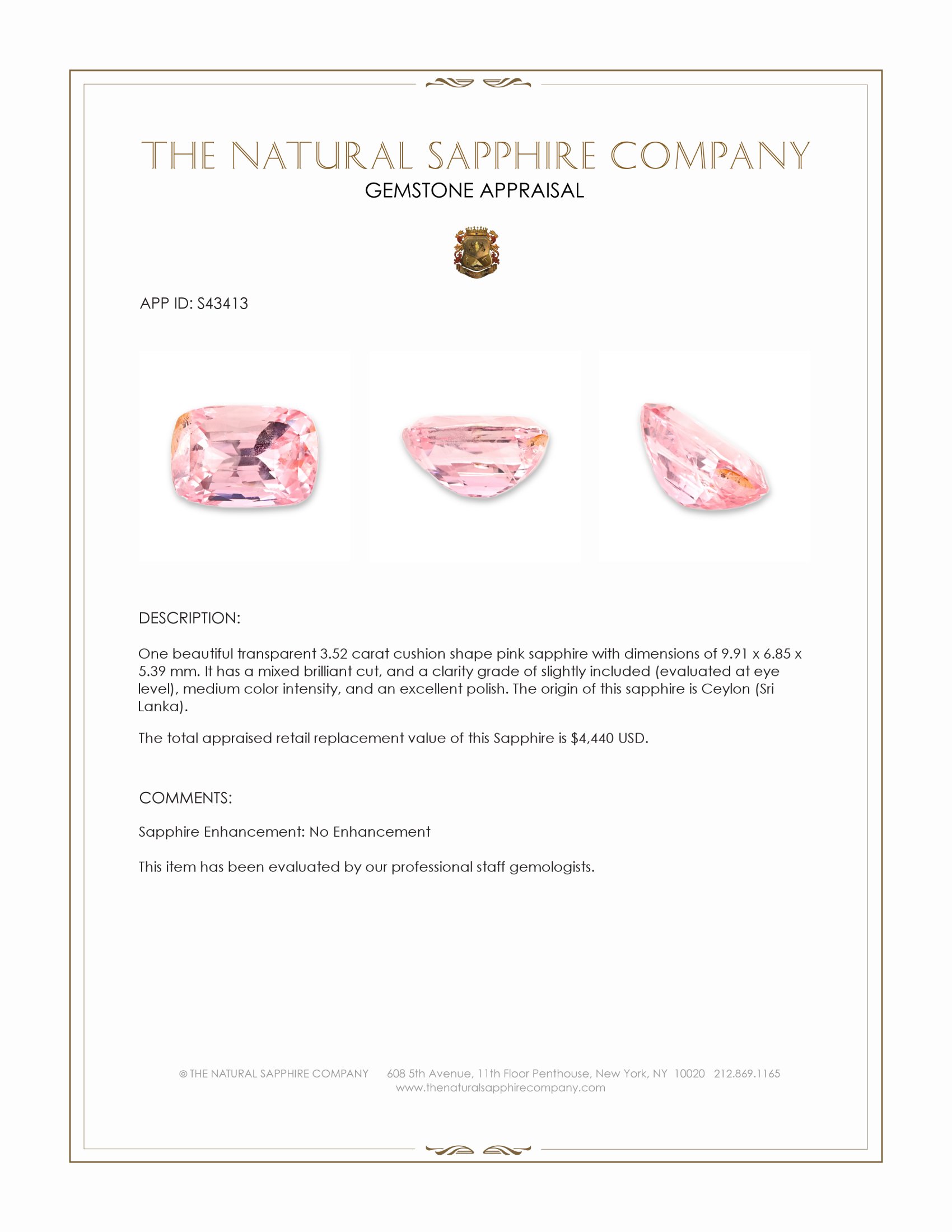 3.52 Ct. Pink Sapphire from Ceylon (Sri Lanka)