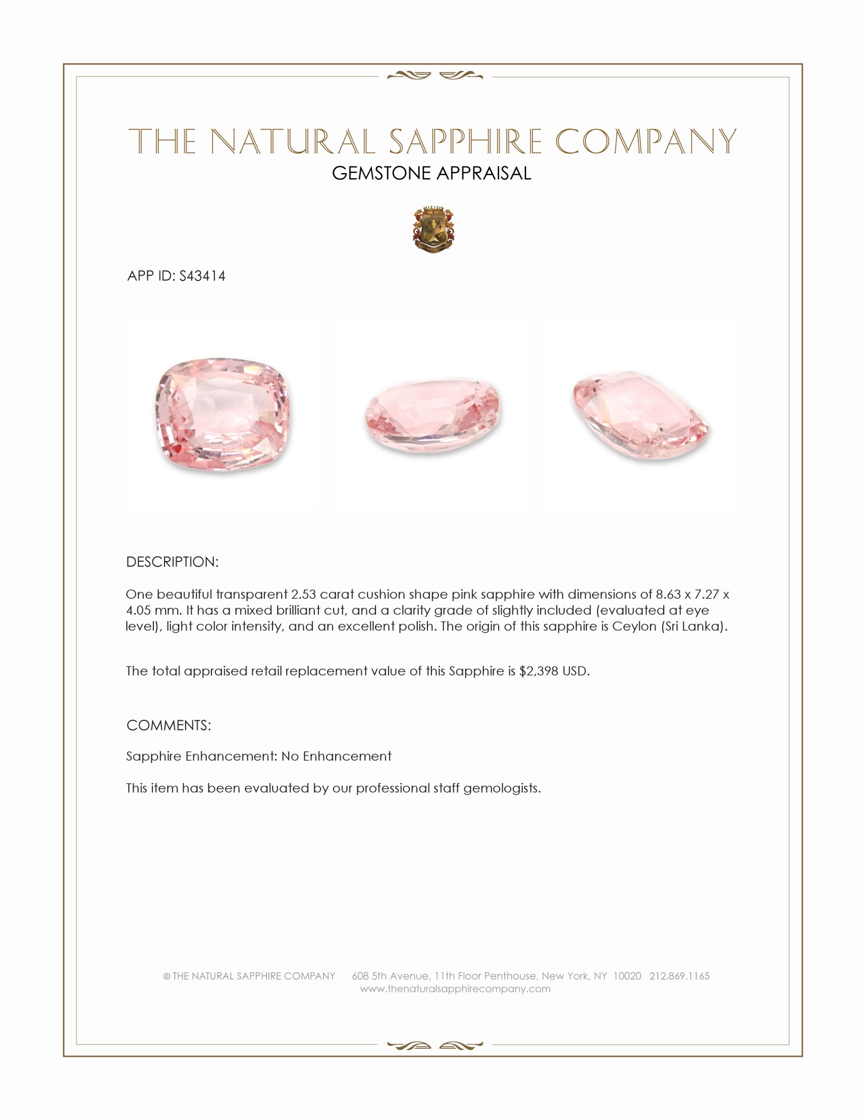2.53 Ct. Pink Sapphire from Ceylon (Sri Lanka)