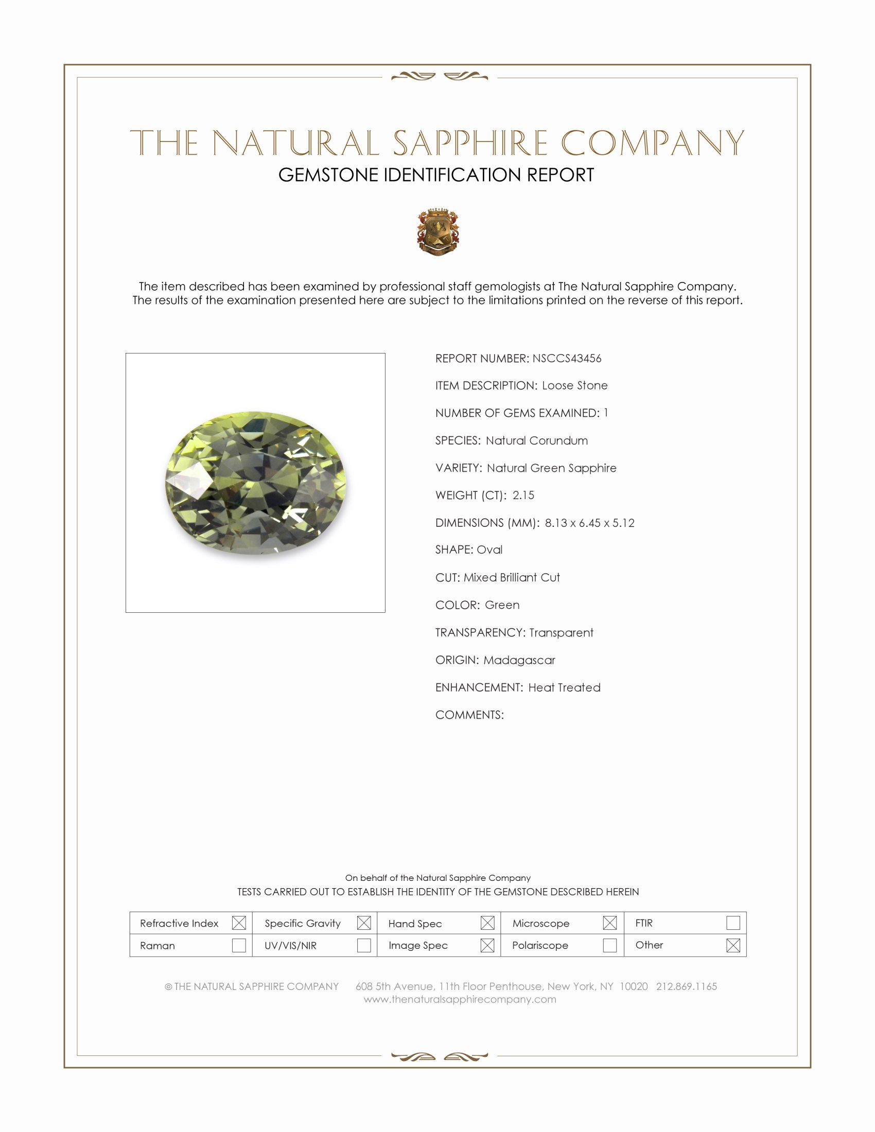 2.15 Ct. Green Sapphire from Madagascar