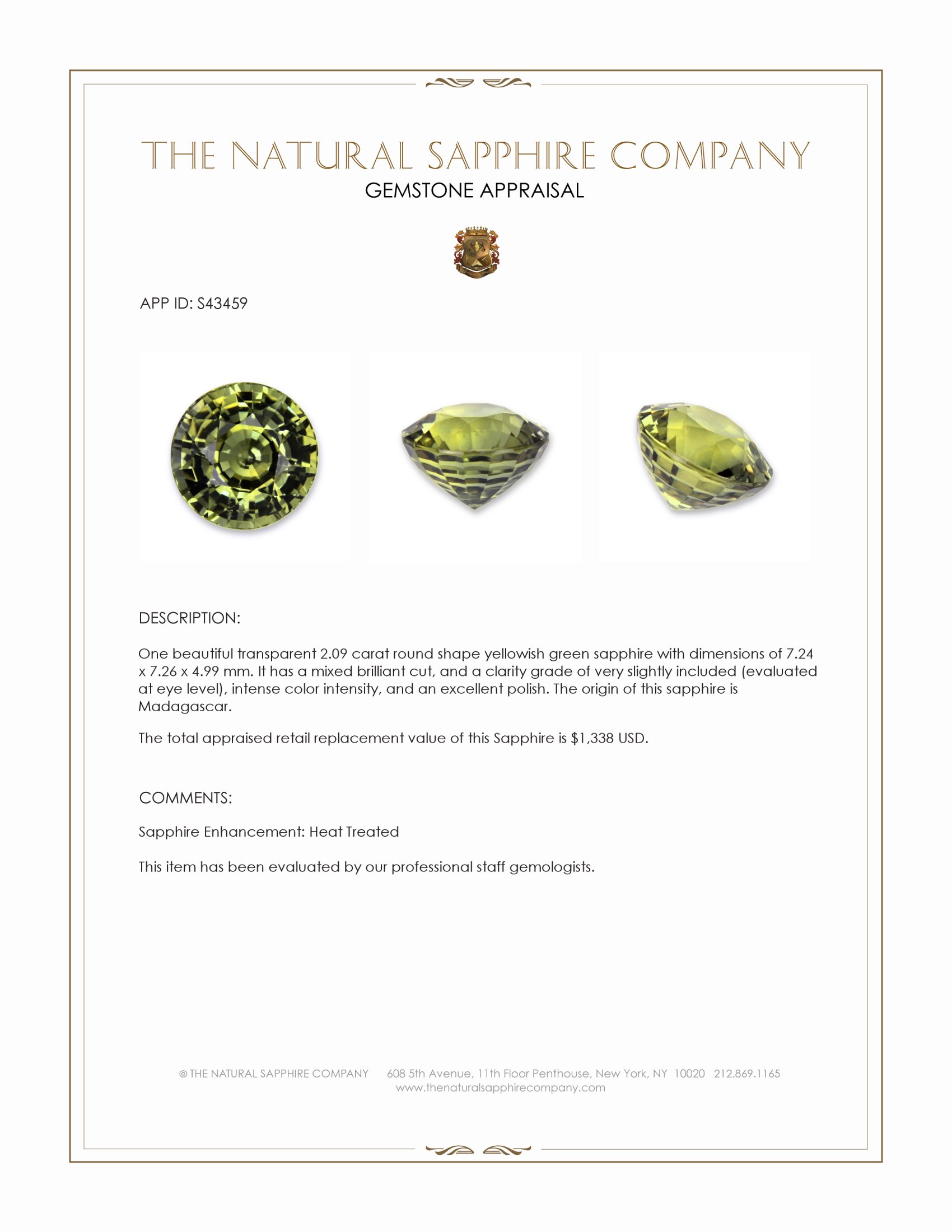 2.09 Ct. Yellowish Green Sapphire from Madagascar