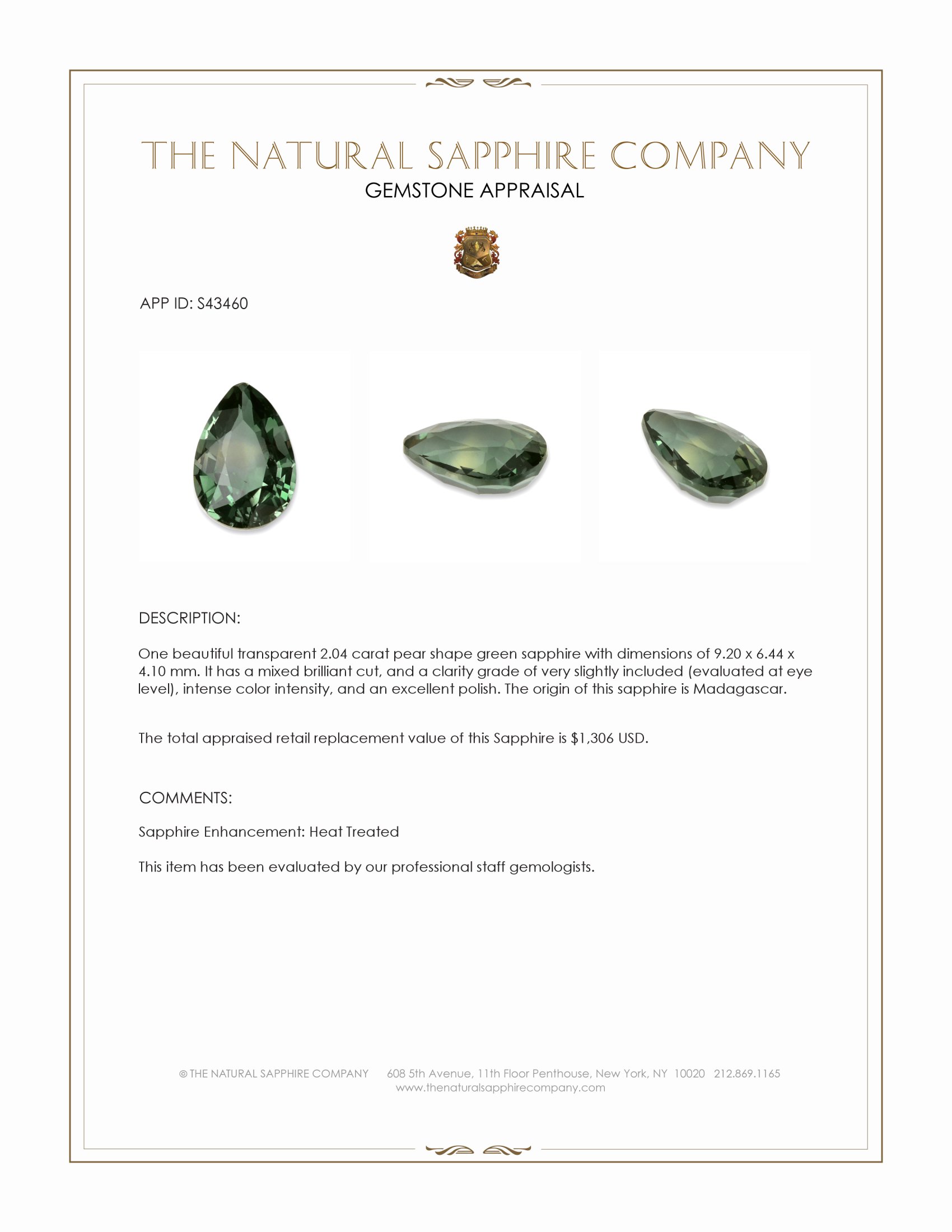 2.04 Ct. Green Sapphire from Madagascar