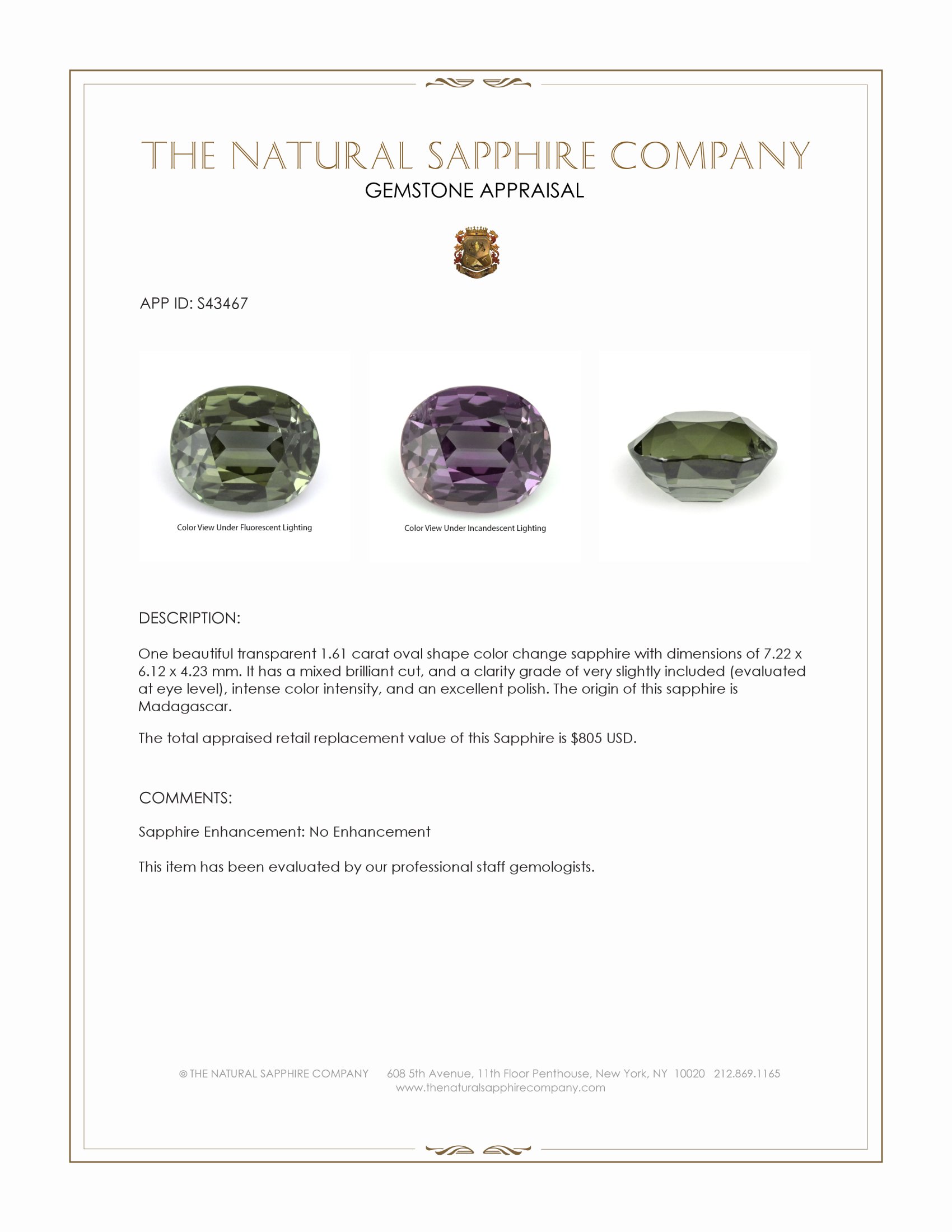 1.61 Ct. Color Change Sapphire from Madagascar