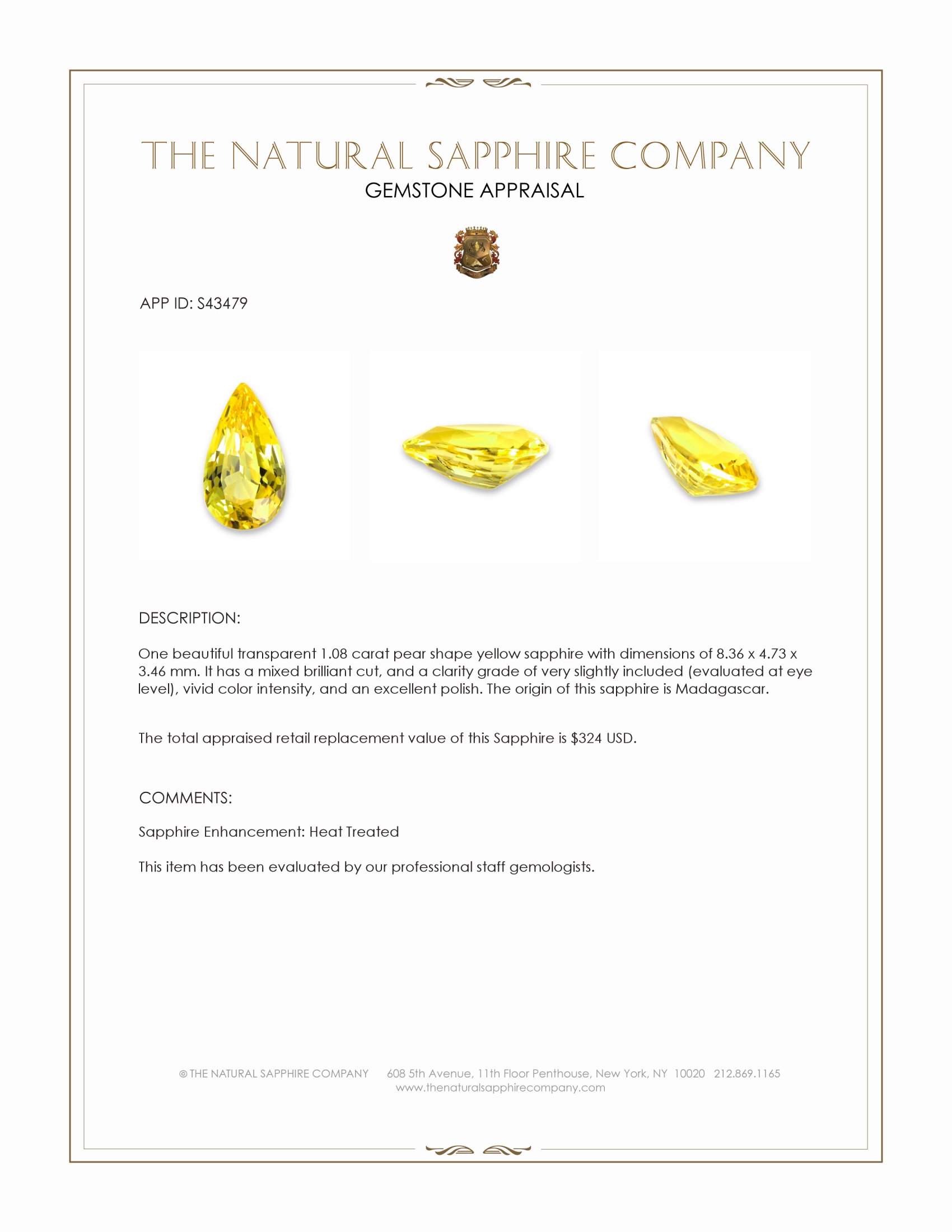 1.08 Ct. Yellow Sapphire from Madagascar