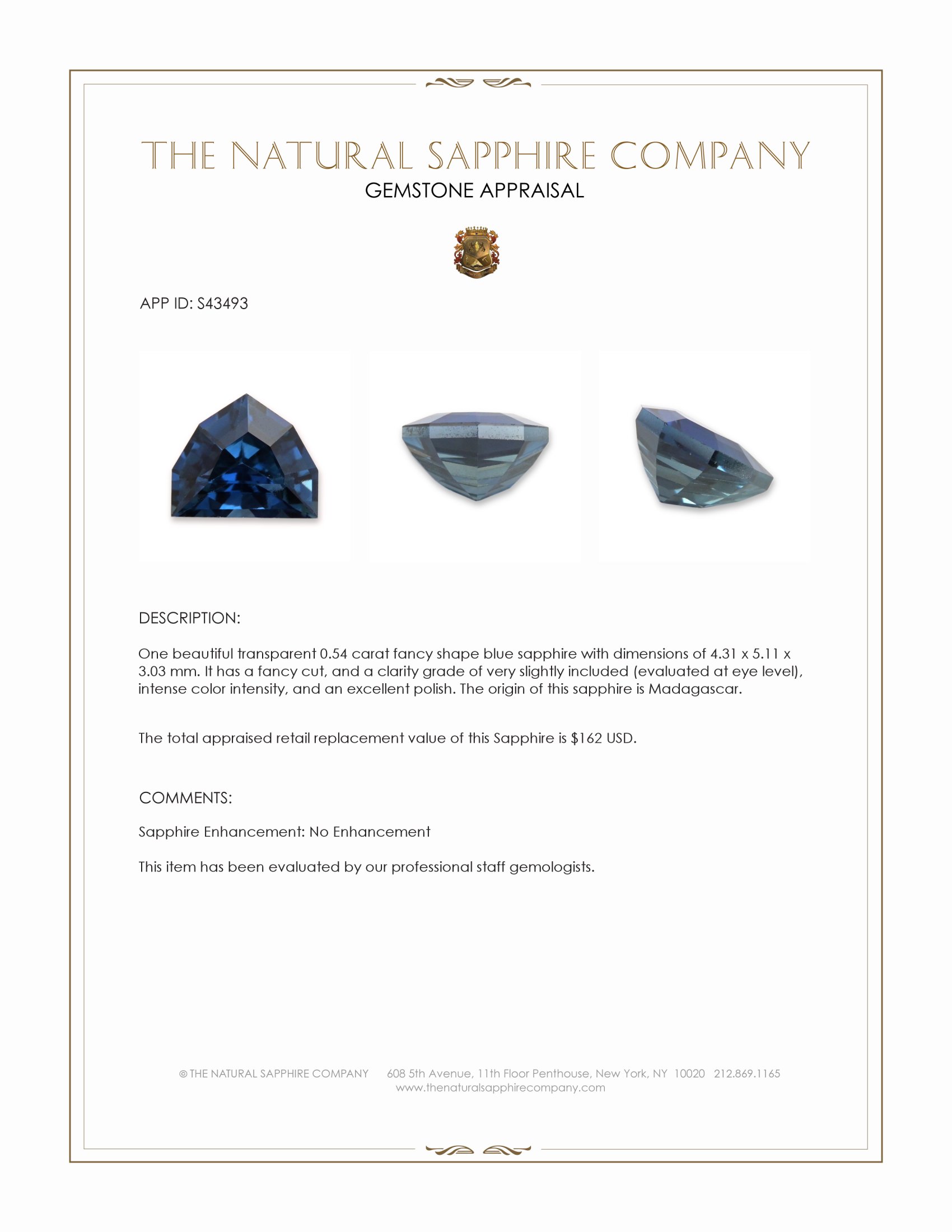 0.54 Ct. Blue Sapphire from Madagascar
