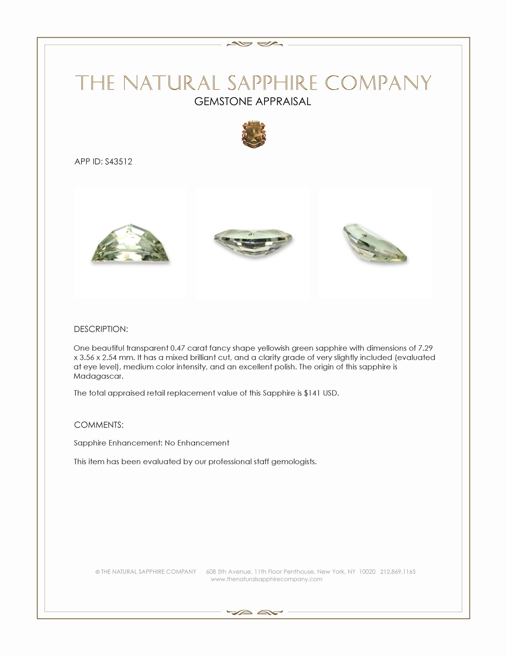 0.47 Ct. Yellowish Green Sapphire from Madagascar