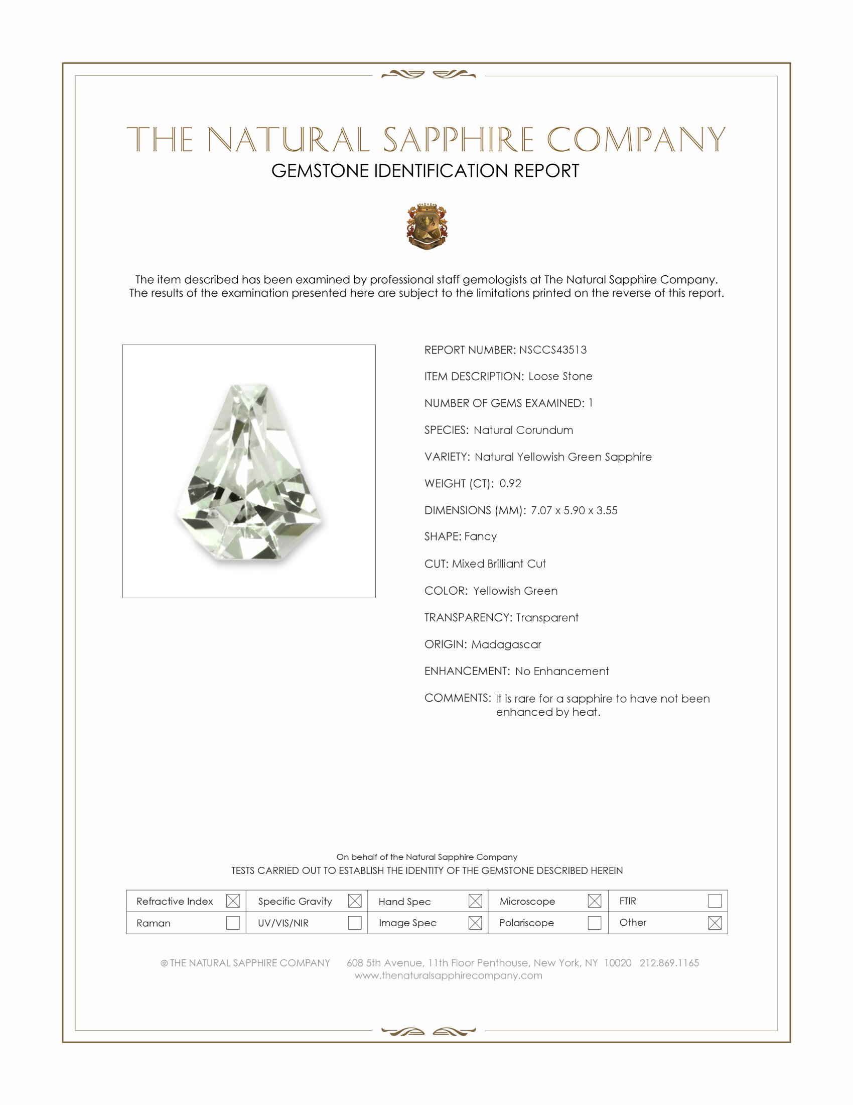 0.92 Ct. Yellowish Green Sapphire from Madagascar