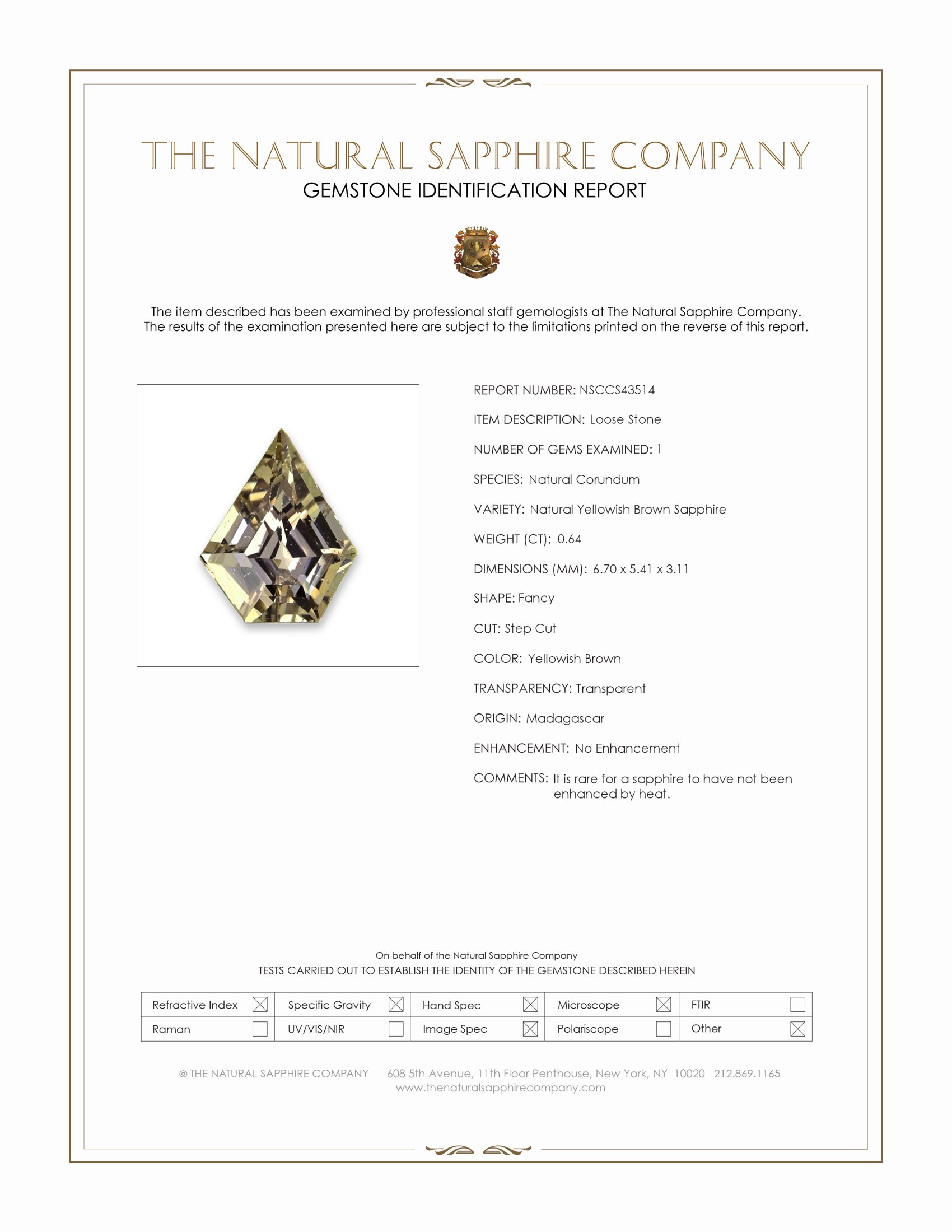 0.64 Ct. Yellowish Brown Sapphire from Madagascar
