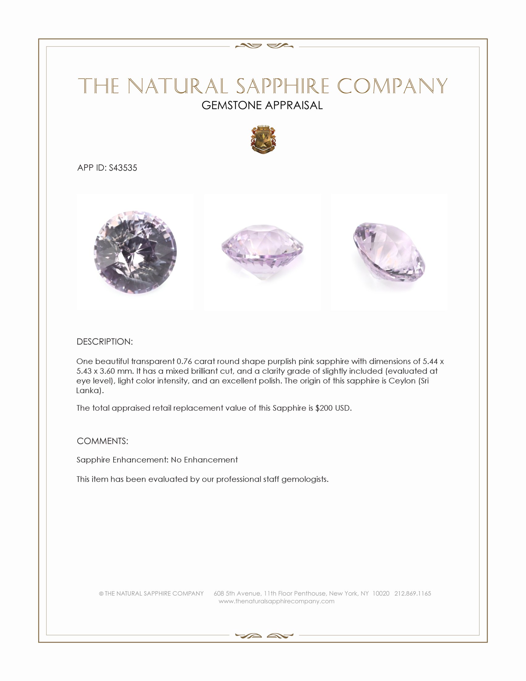 0.76 Ct. Purplish Pink Sapphire from Ceylon (Sri Lanka)