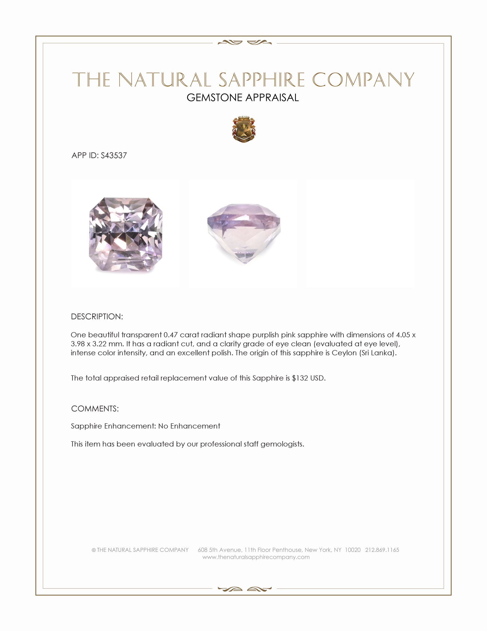 0.47 Ct. Purplish Pink Sapphire from Ceylon (Sri Lanka)
