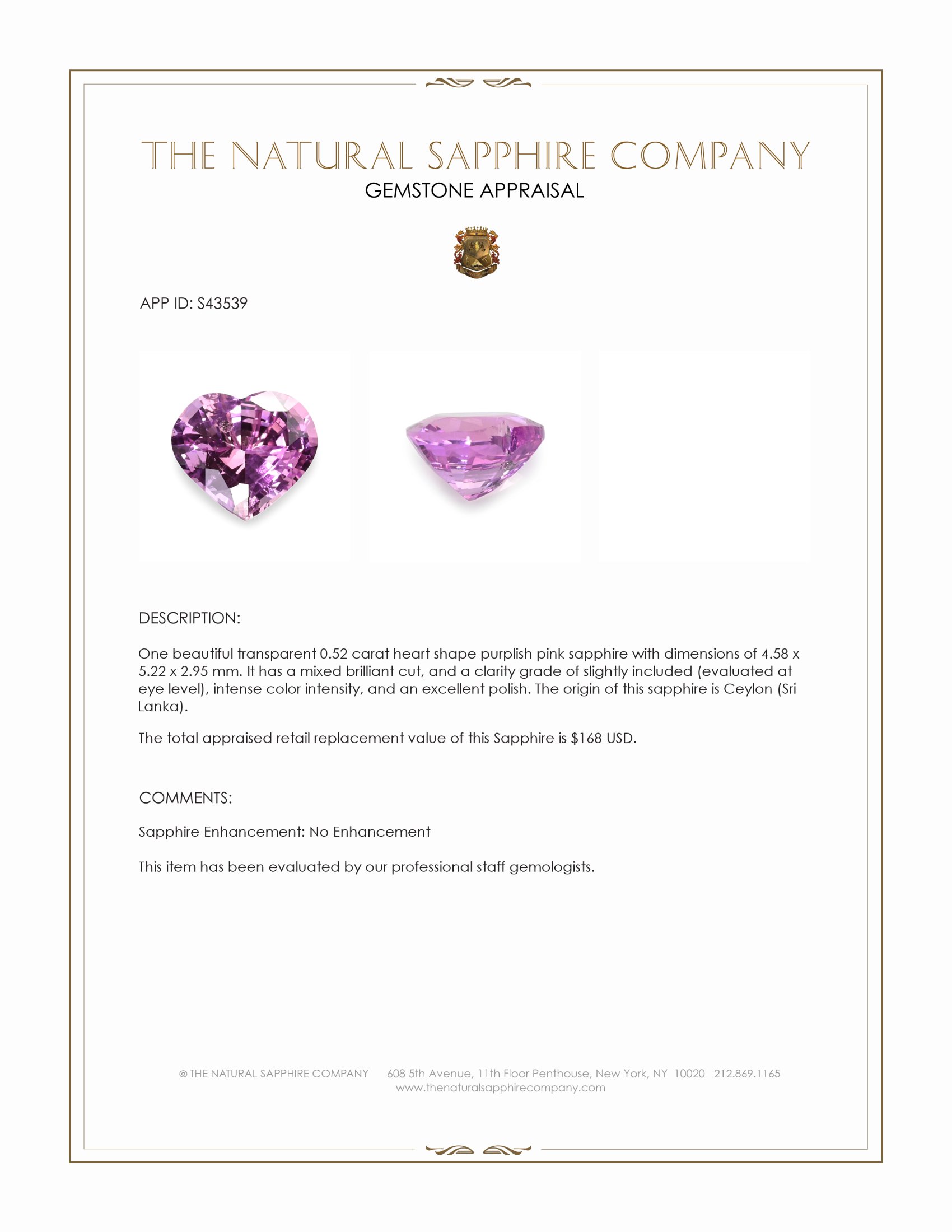 0.52 Ct. Purplish Pink Sapphire from Ceylon (Sri Lanka)