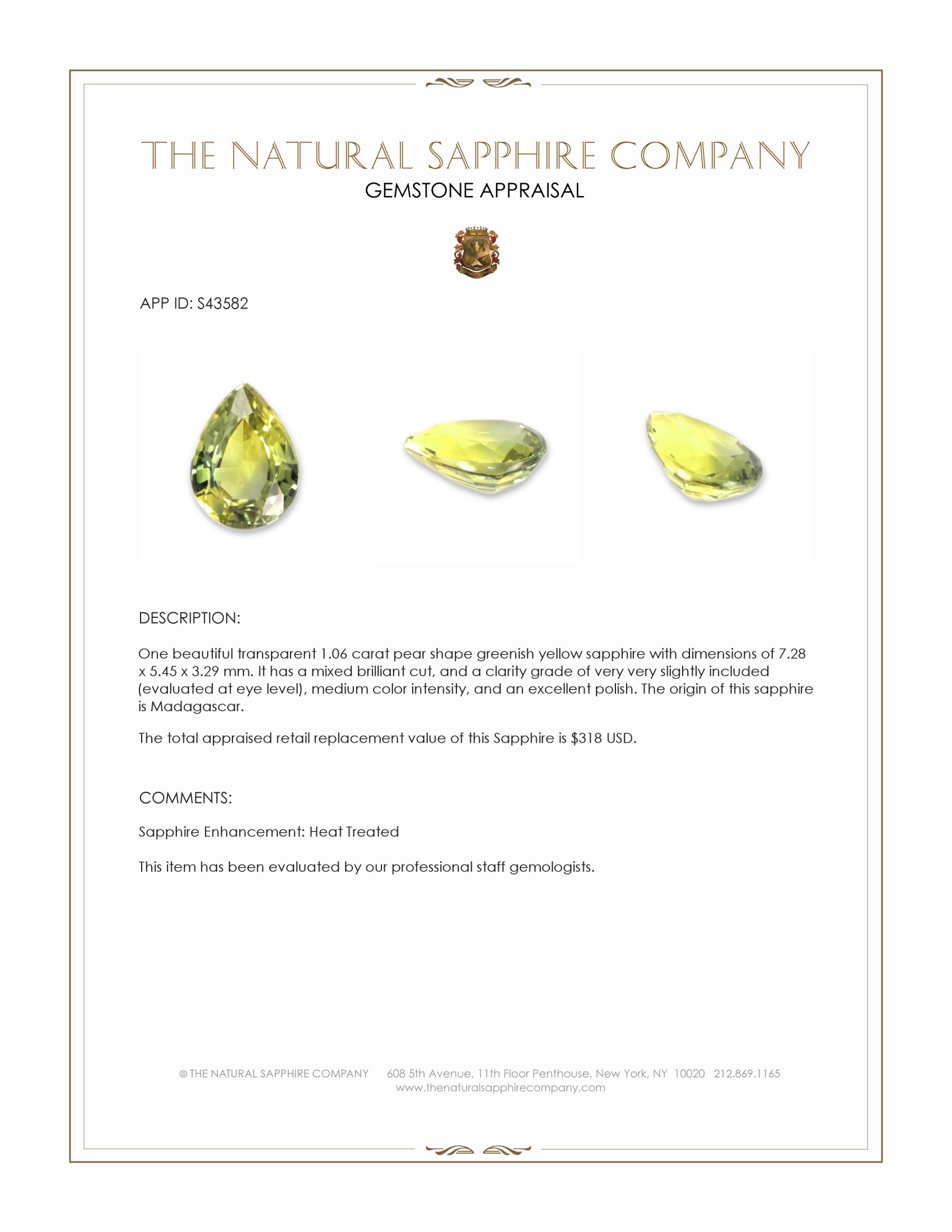 1.06 Ct. Greenish Yellow Sapphire from Madagascar