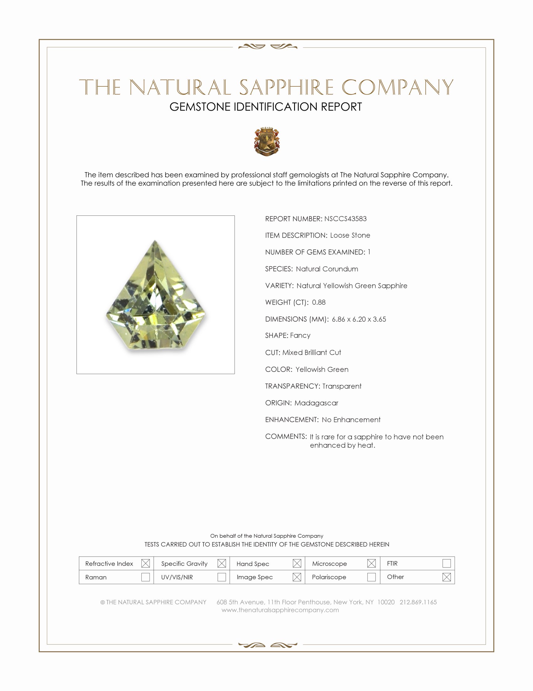 0.88 Ct. Yellowish Green Sapphire from Madagascar