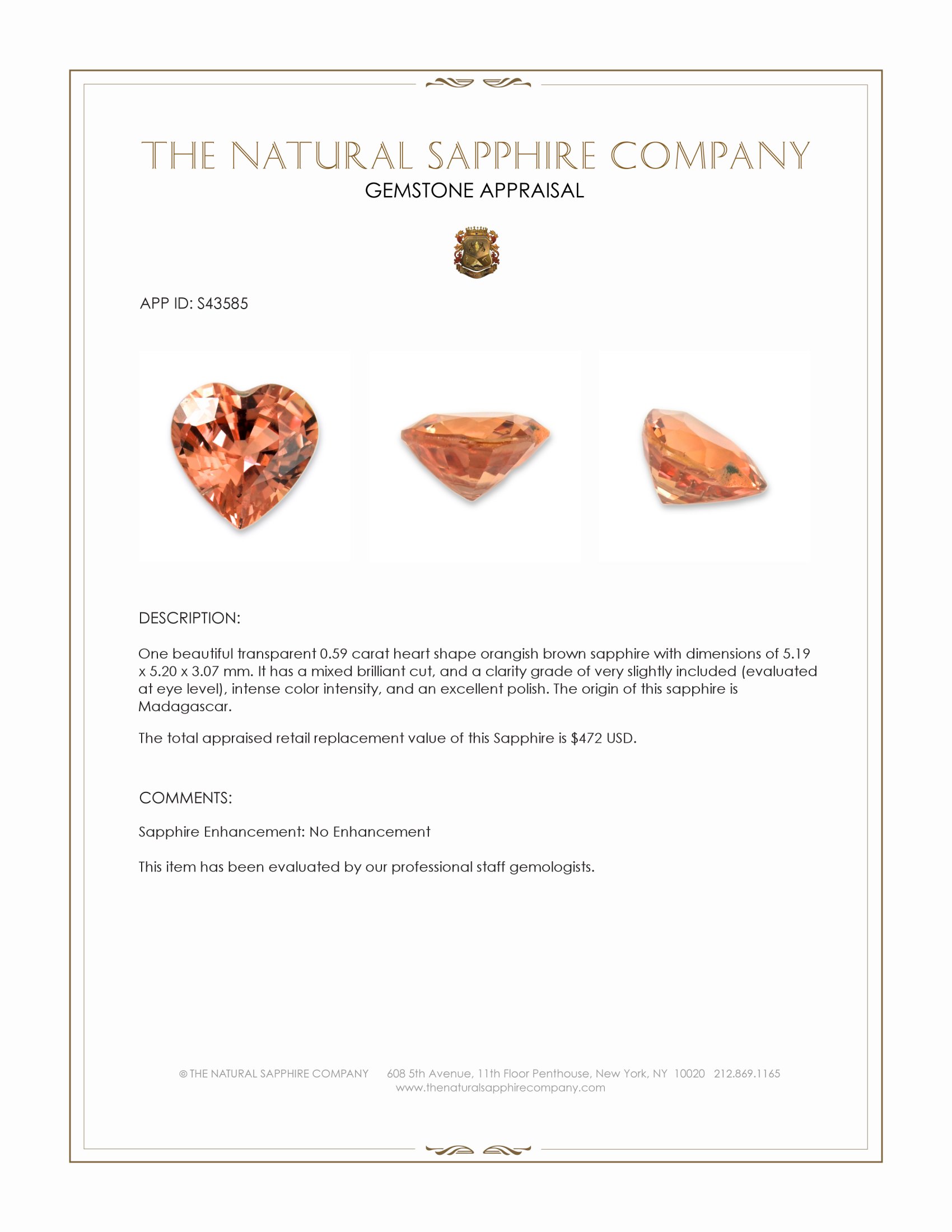 0.59 Ct. Orangish Brown Sapphire from Madagascar