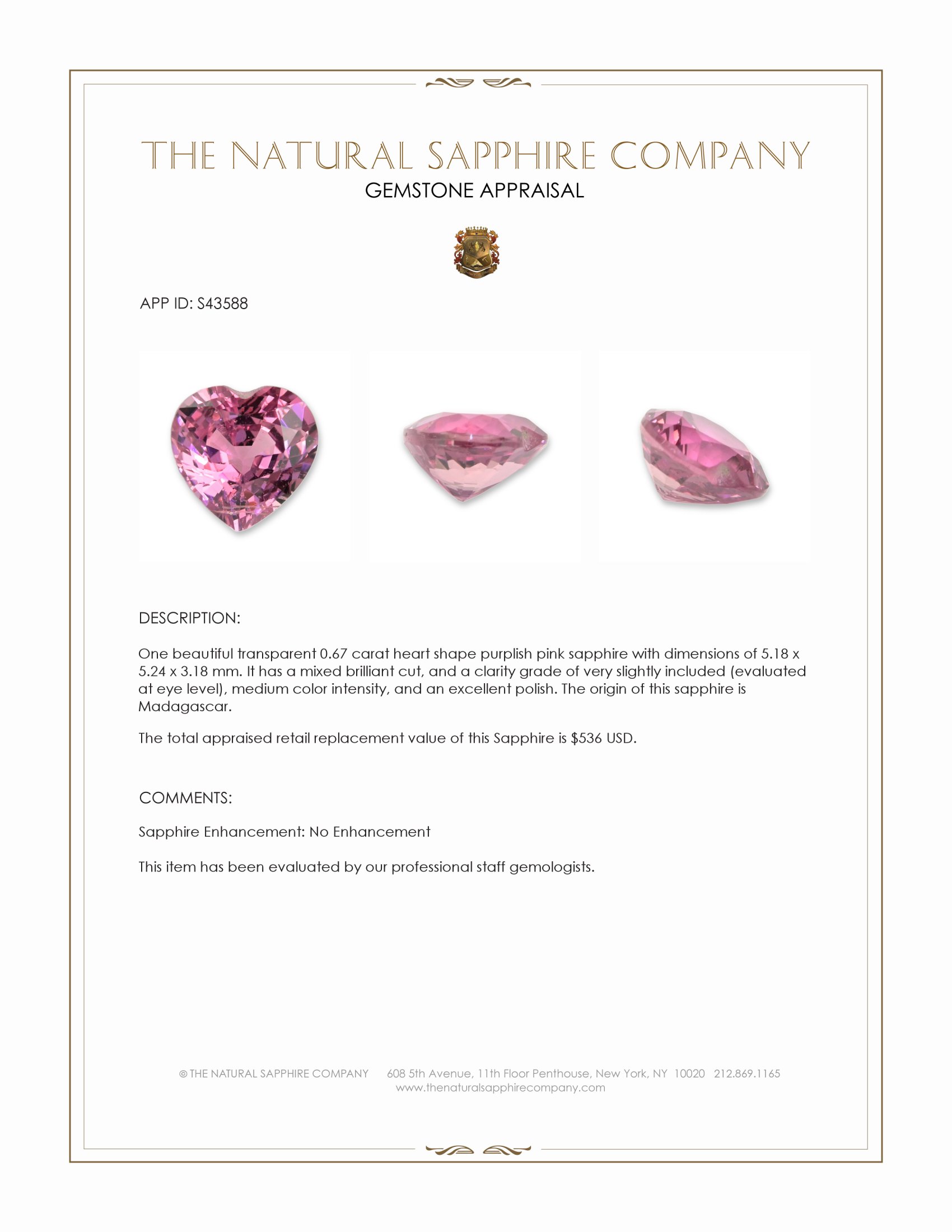 0.67 Ct. Purplish Pink Sapphire from Madagascar