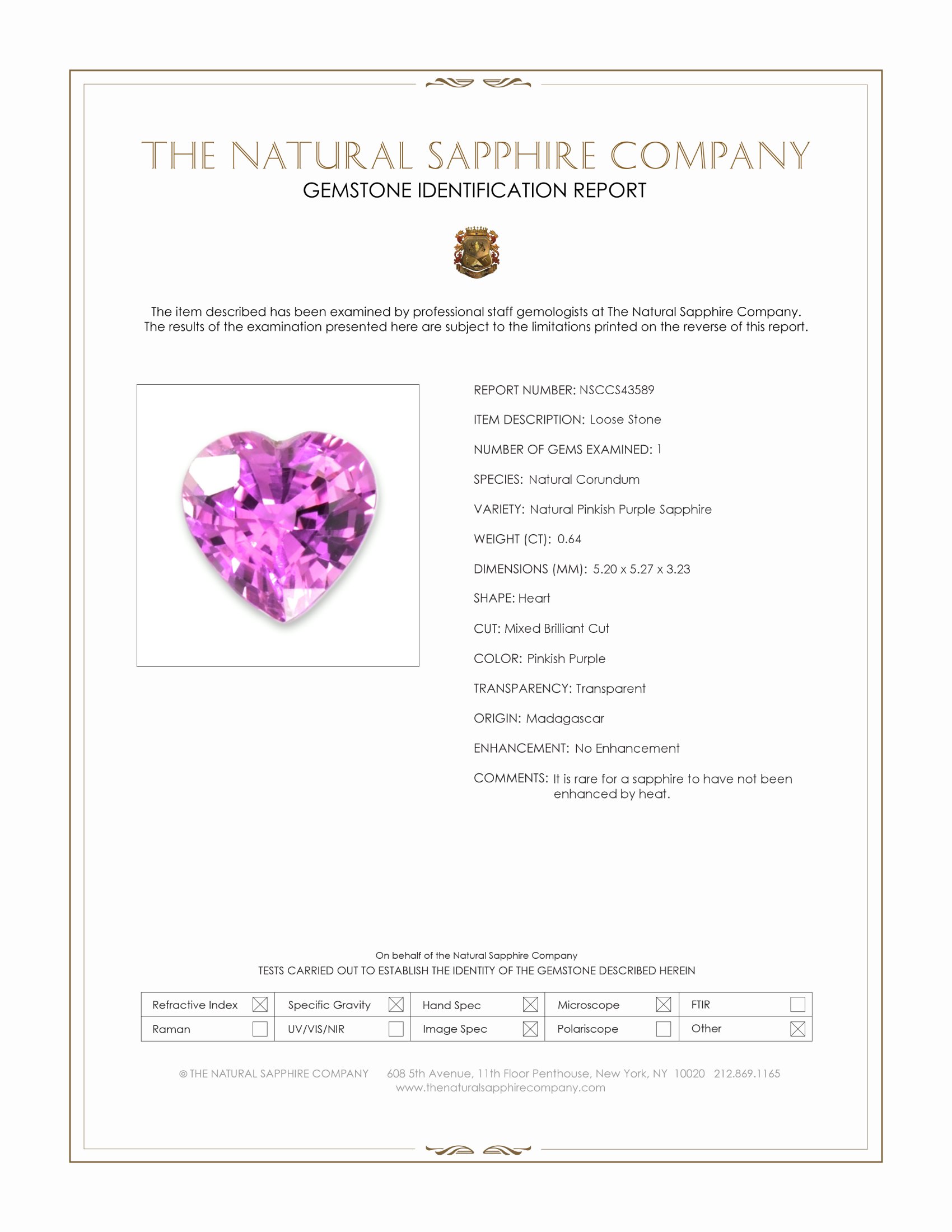 0.64 Ct. Pinkish Purple Sapphire from Madagascar
