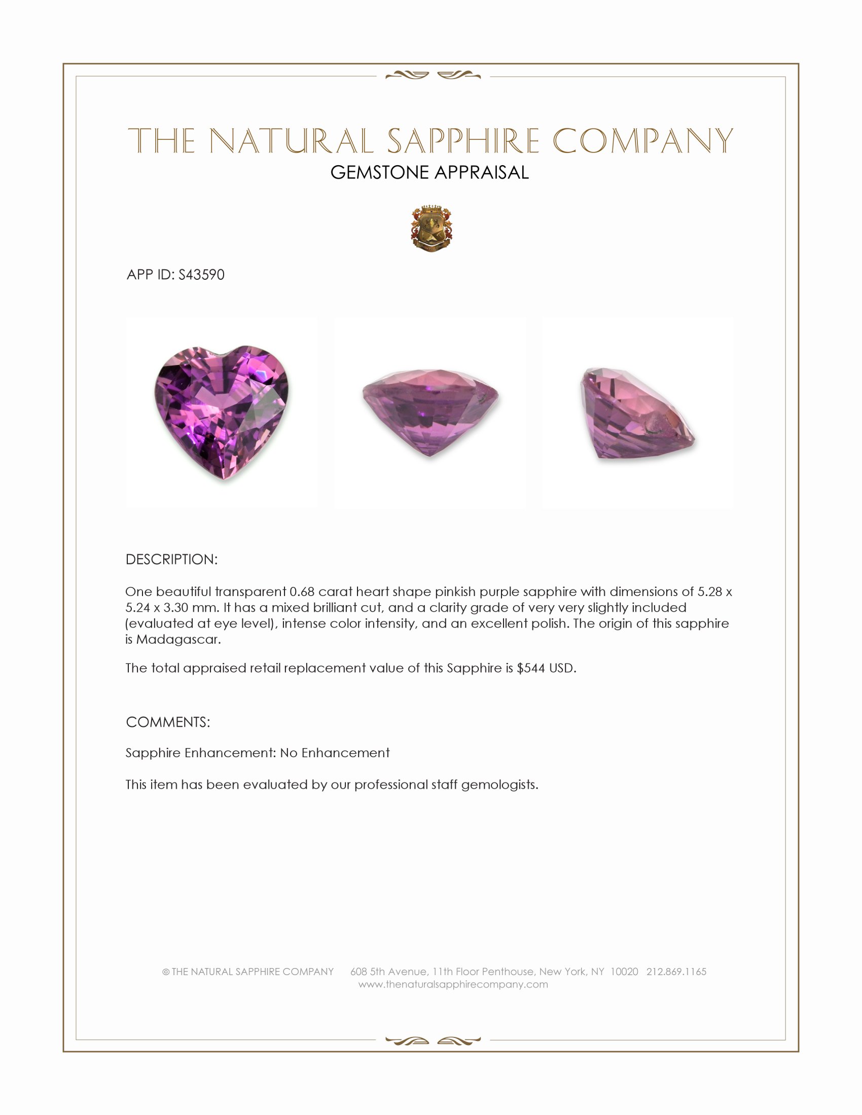 0.68 Ct. Pinkish Purple Sapphire from Madagascar