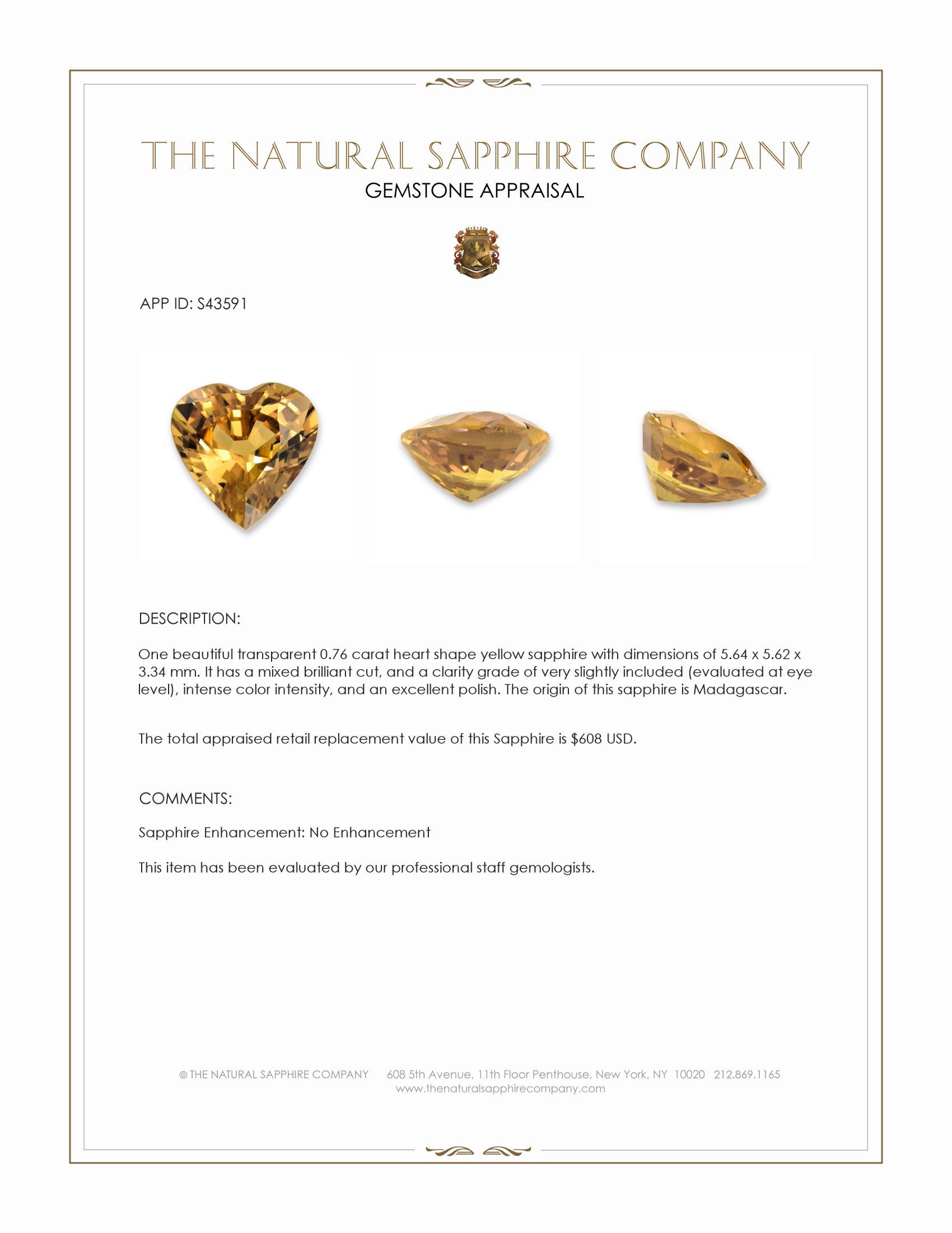 0.76 Ct. Yellow Sapphire from Madagascar
