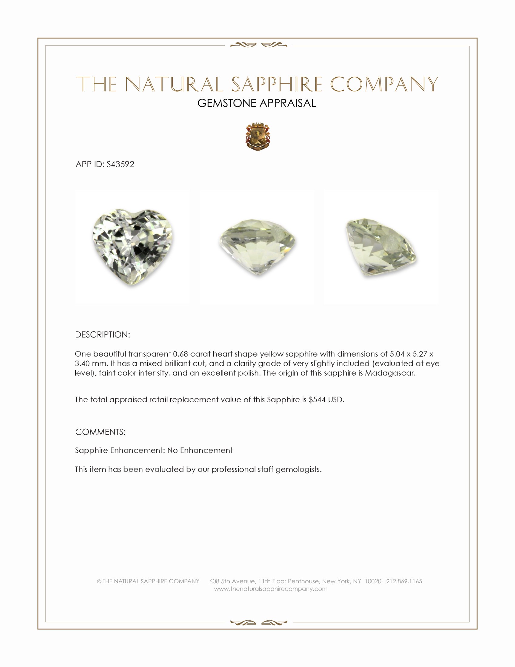 0.68 Ct. Yellow Sapphire from Madagascar