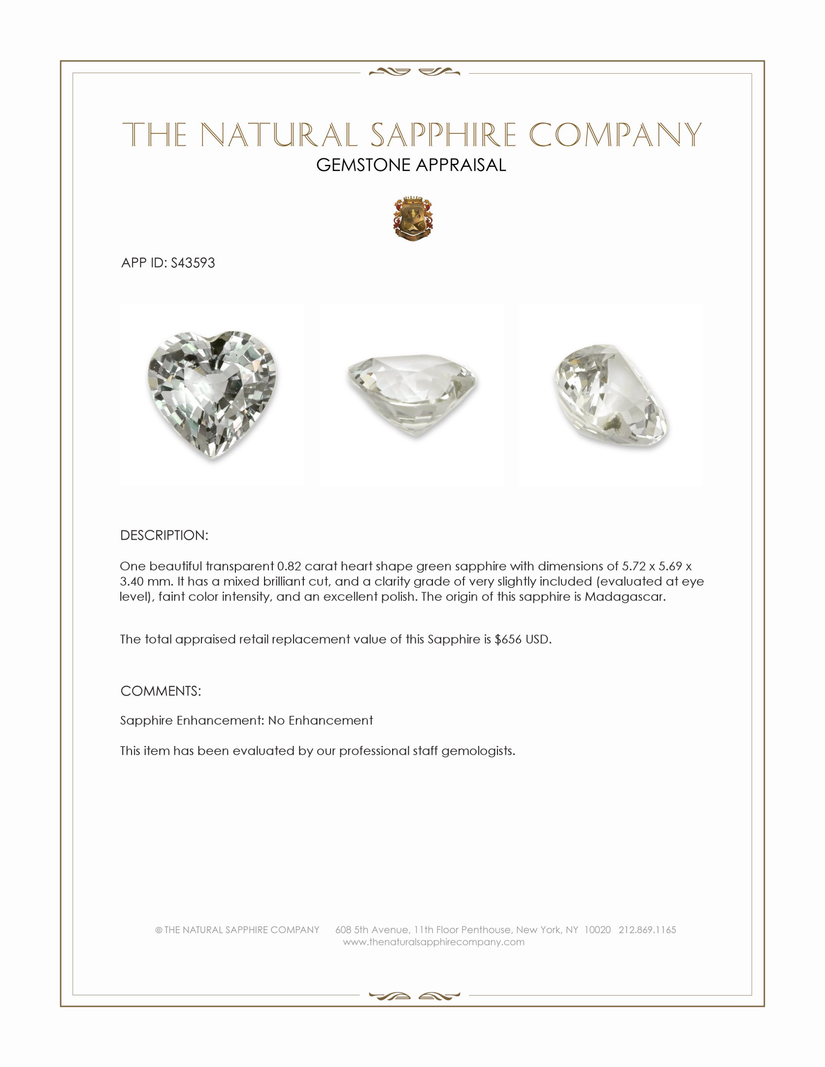 0.82 Ct. Green Sapphire from Madagascar