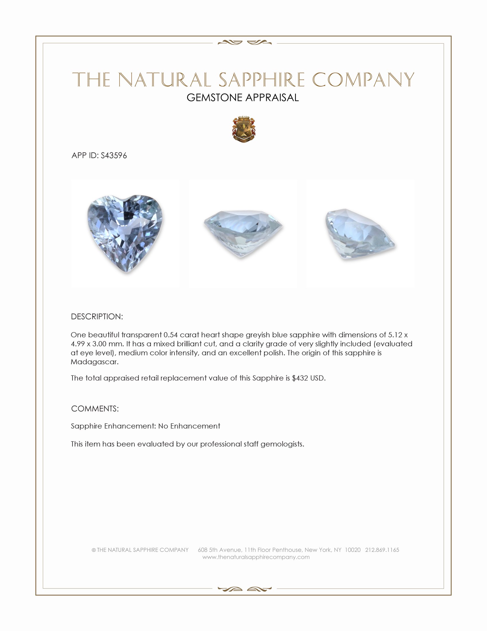 0.54 Ct. Greyish Blue Sapphire from Madagascar