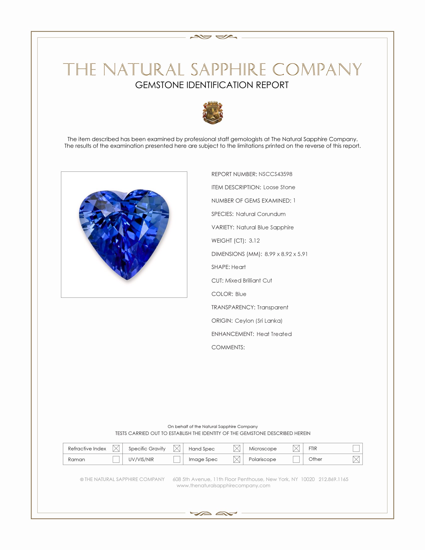 3.12 Ct. Blue Sapphire from Ceylon (Sri Lanka)