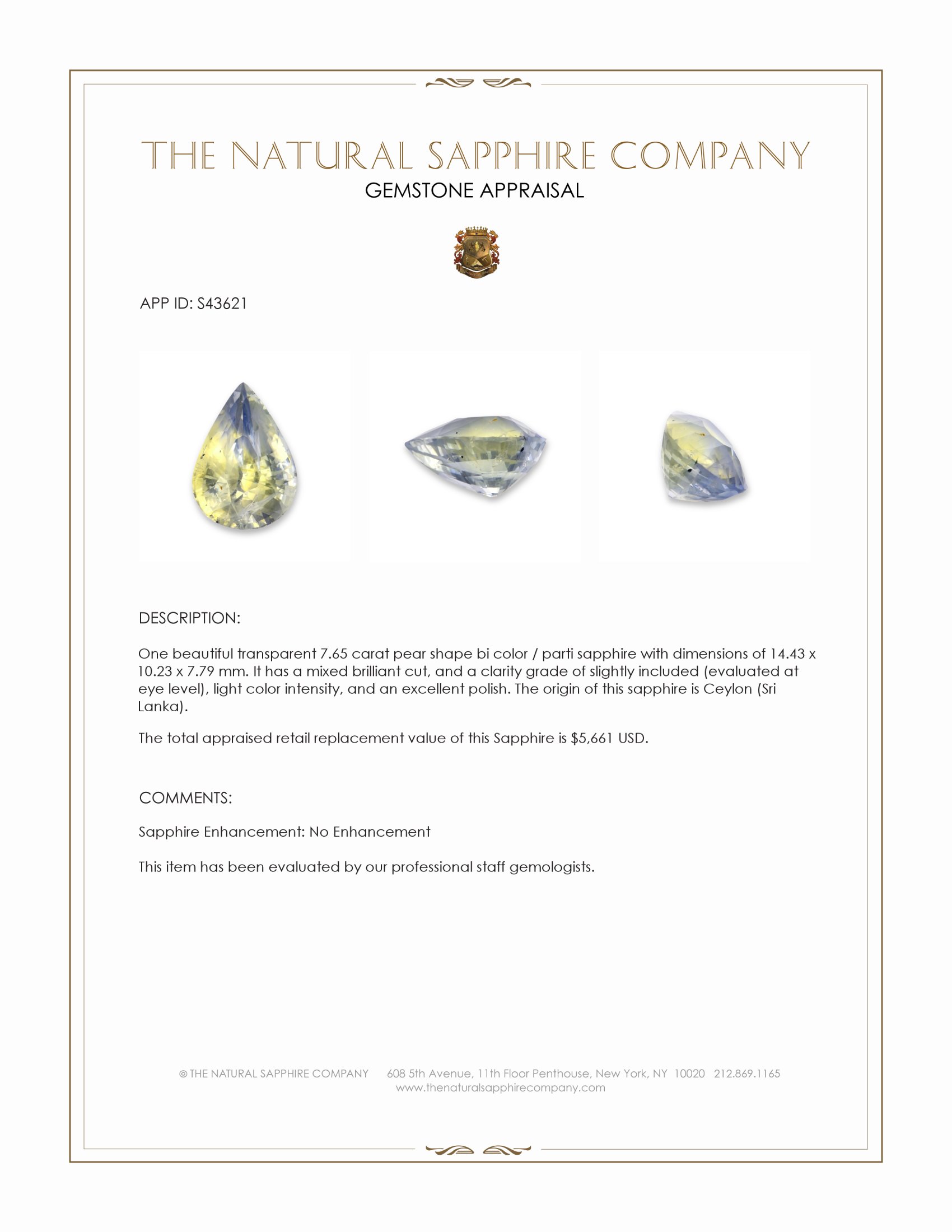7.65 Ct. Bi Color / Parti Sapphire from Ceylon (Sri Lanka)