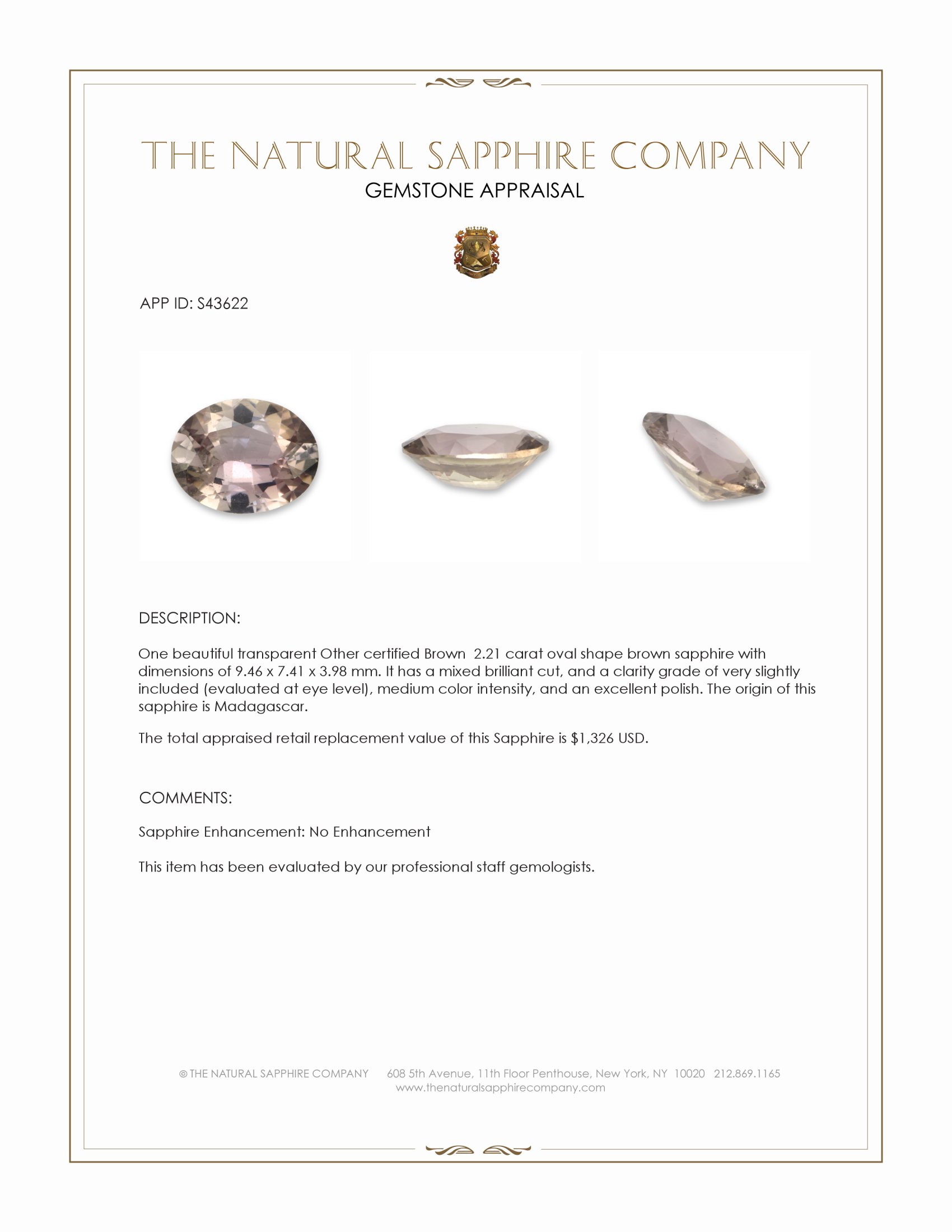 2.21 Ct. Brown Sapphire from Madagascar