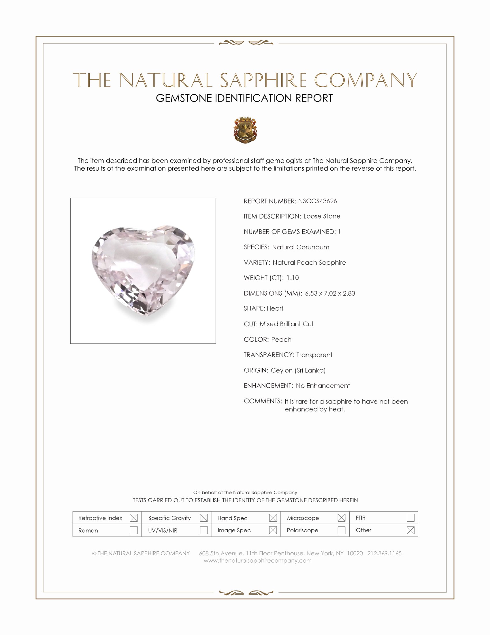1.10 Ct. Peach Sapphire from Ceylon (Sri Lanka)