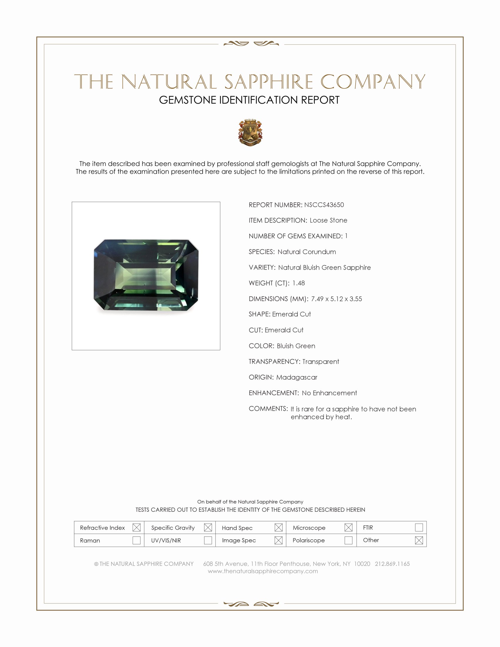 1.48 Ct. Bluish Green Sapphire from Madagascar