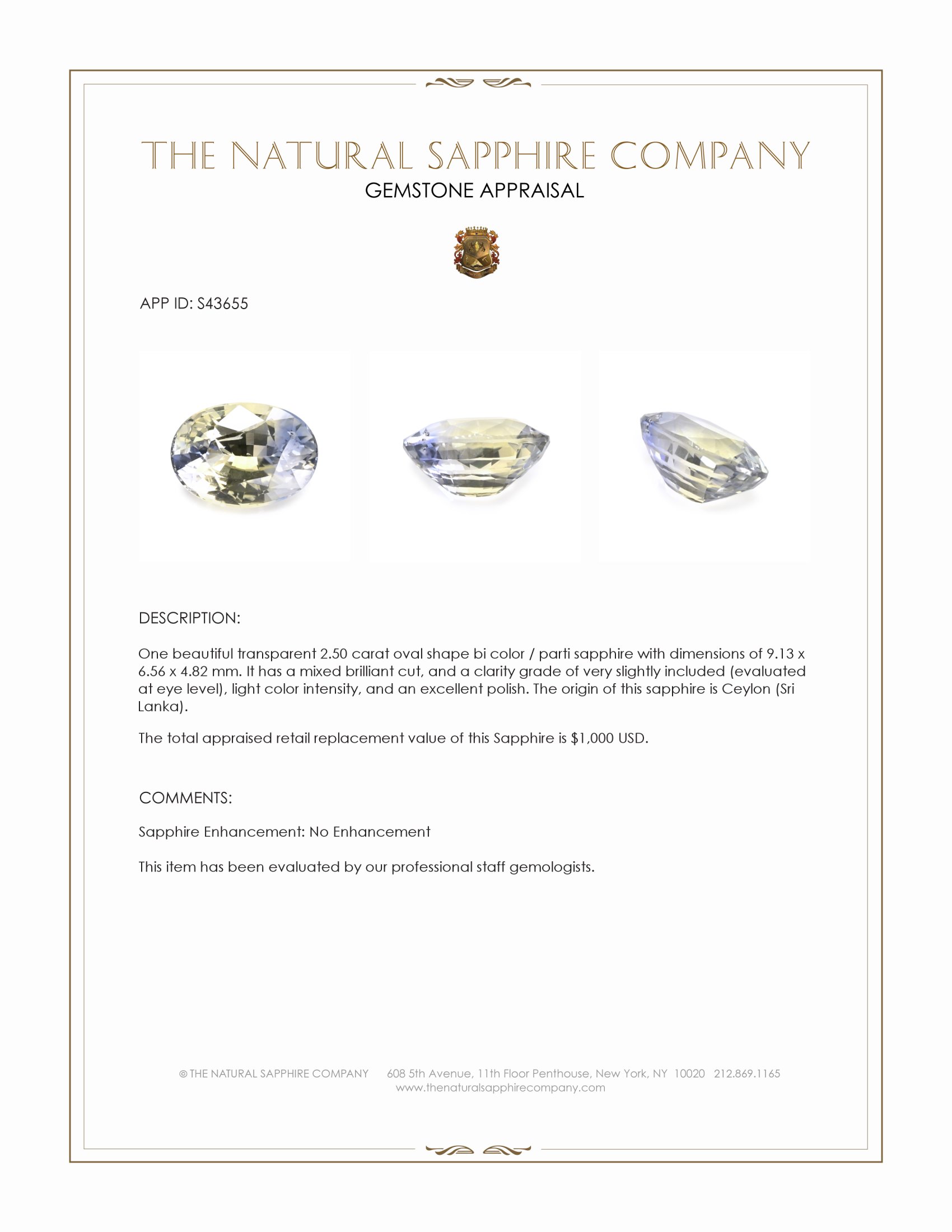 2.50 Ct. Bi Color / Parti Sapphire from Ceylon (Sri Lanka)