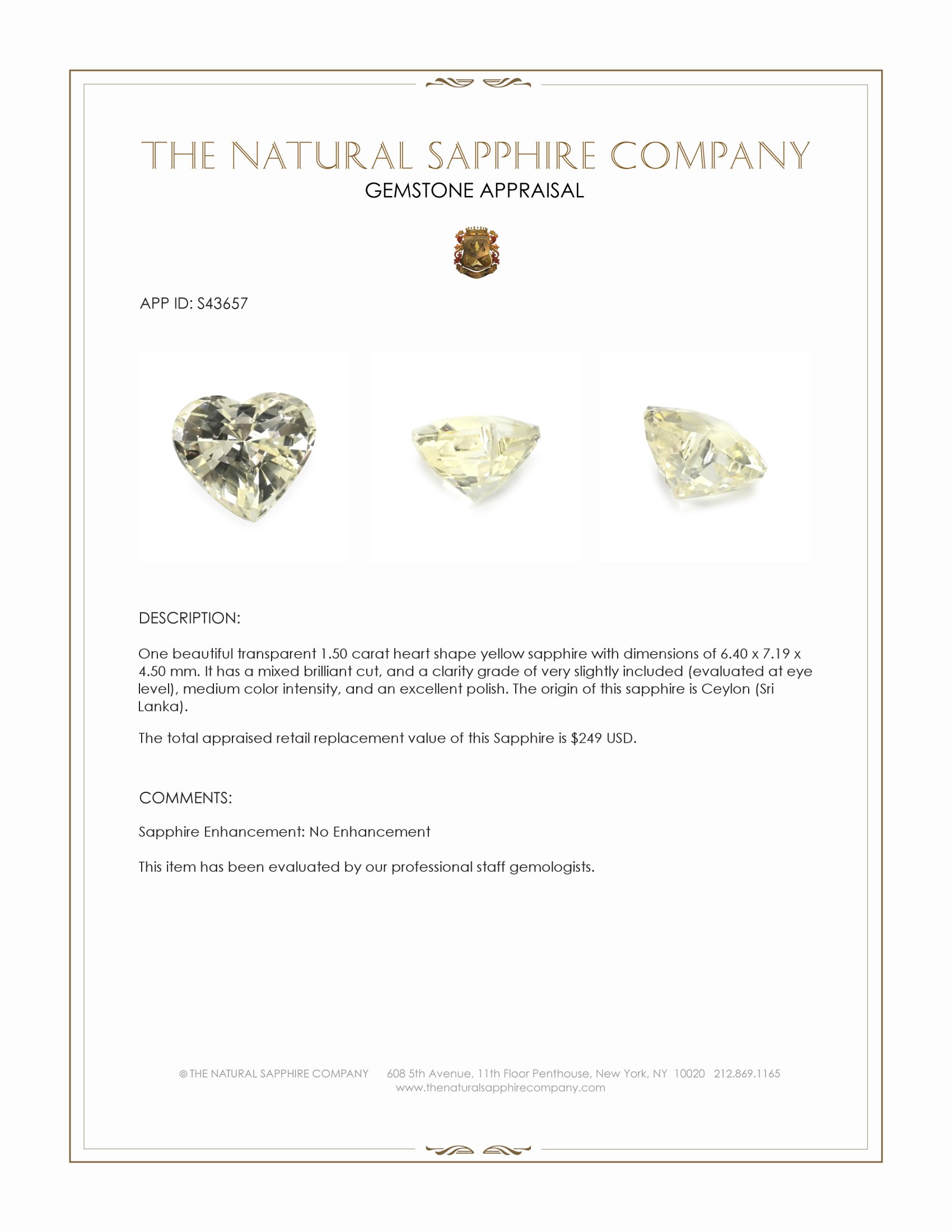 1.50 Ct. Yellow Sapphire from Ceylon (Sri Lanka)