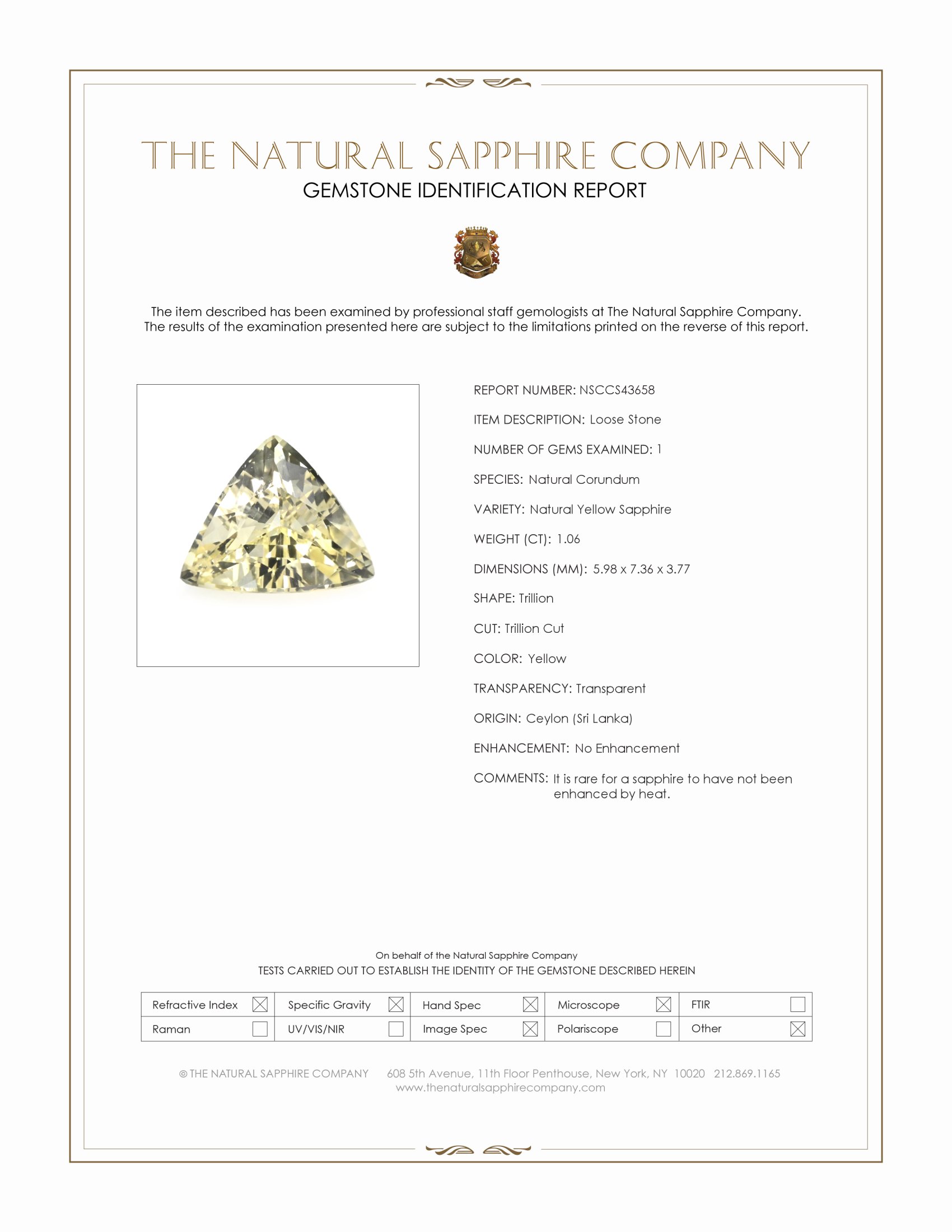 1.06 Ct. Yellow Sapphire from Ceylon (Sri Lanka)