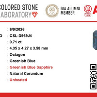 0.71 Ct. Greenish Blue Sapphire from Ceylon (Sri Lanka) Scan Report