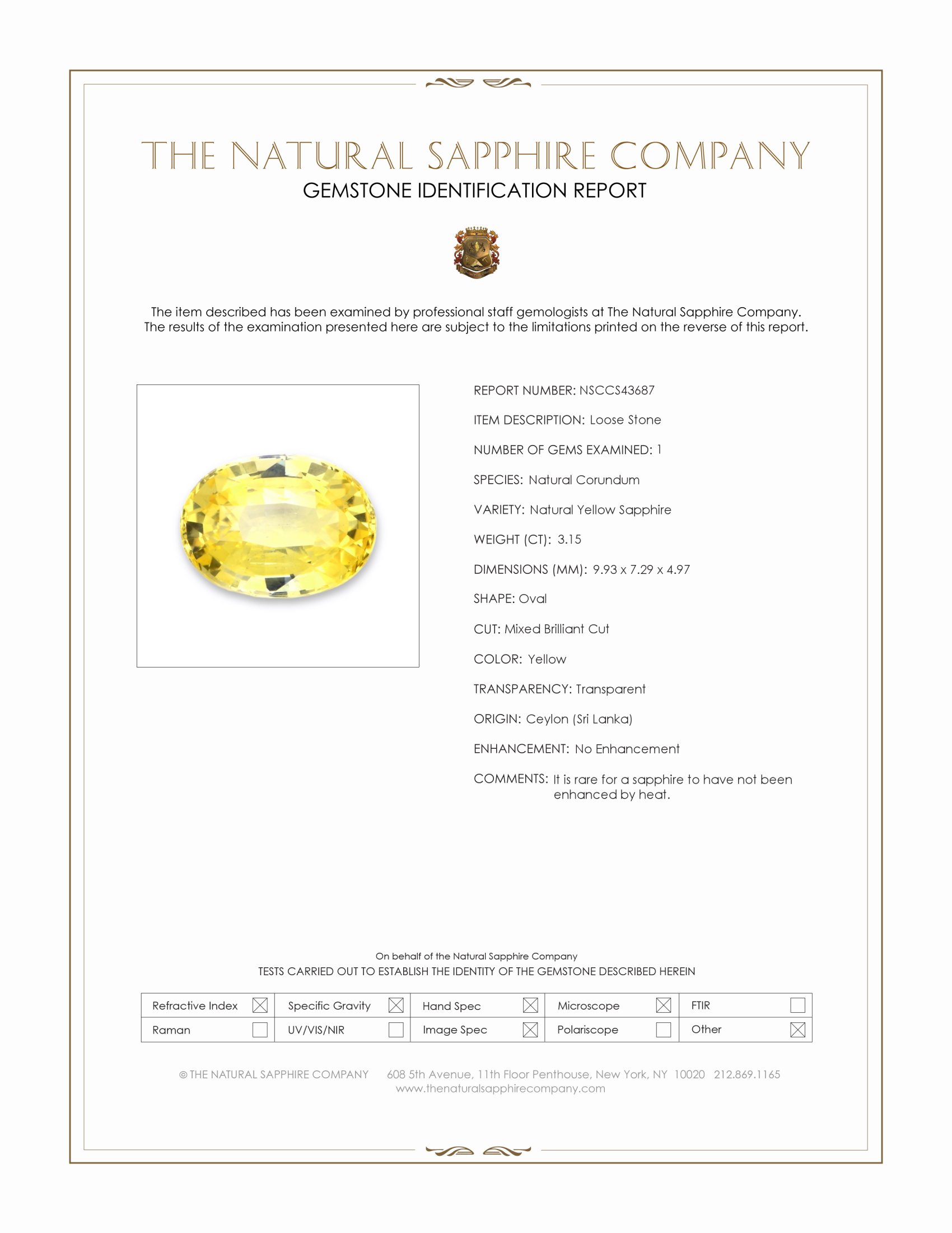 3.15 Ct. Yellow Sapphire from Ceylon (Sri Lanka)