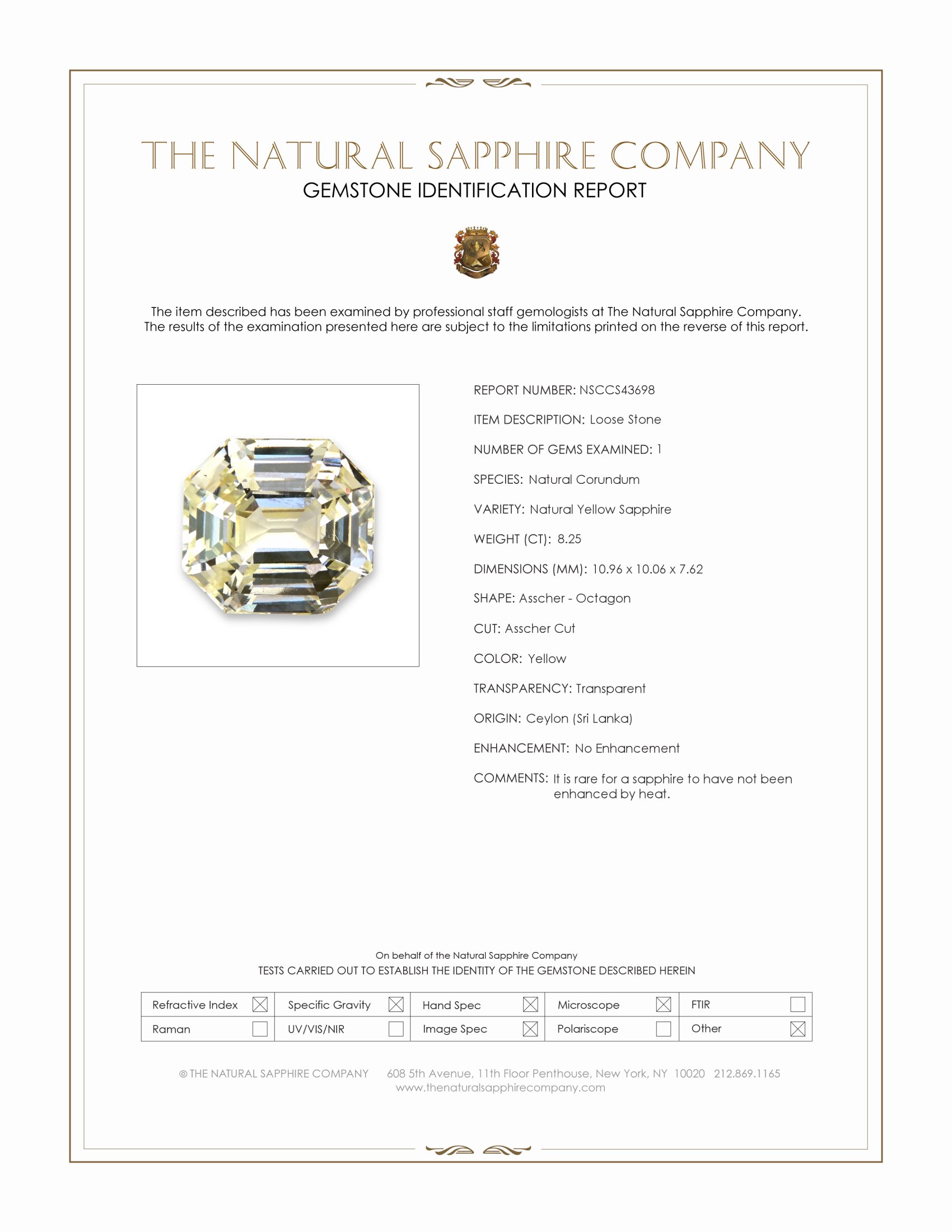 8.25 Ct. Yellow Sapphire from Ceylon (Sri Lanka)
