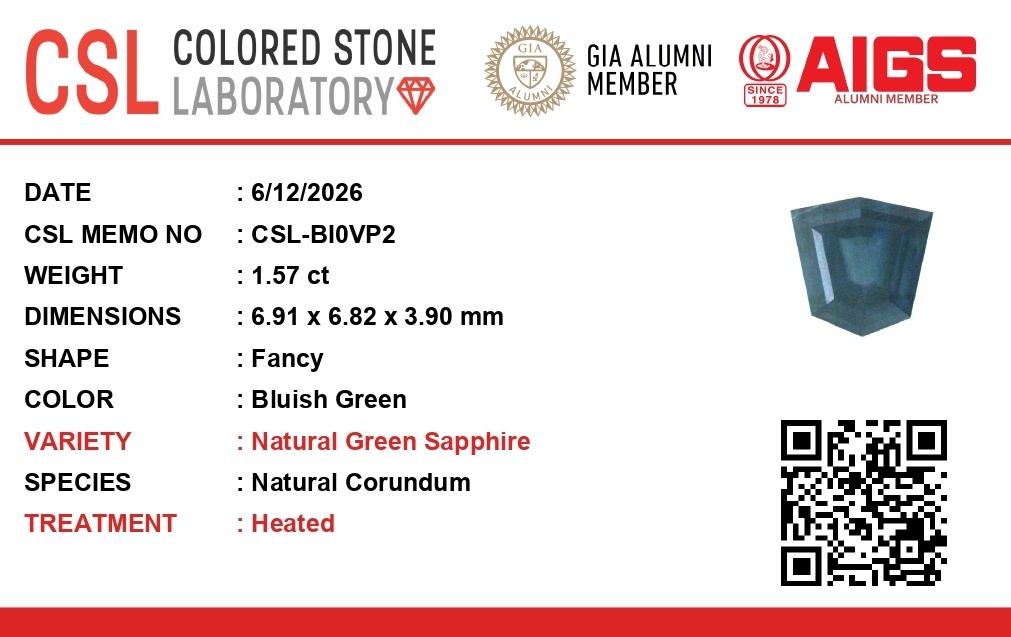 1.56 Ct. Bluish Green Sapphire from Ceylon (Sri Lanka)
