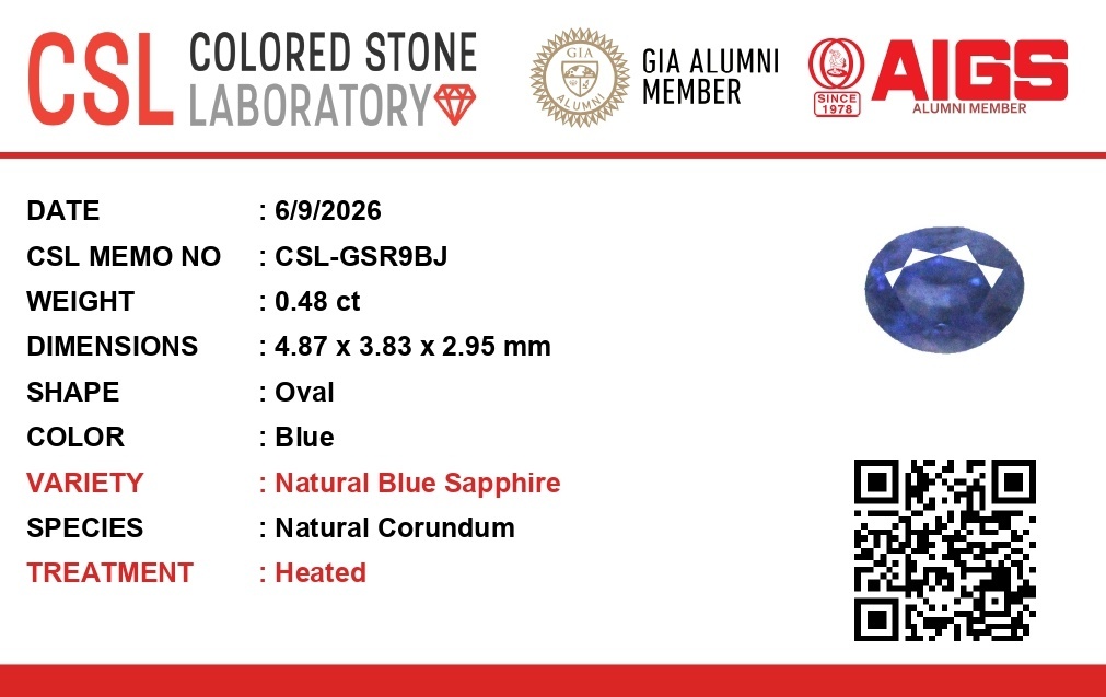 0.48 Ct. Blue Sapphire from Ceylon (Sri Lanka)
