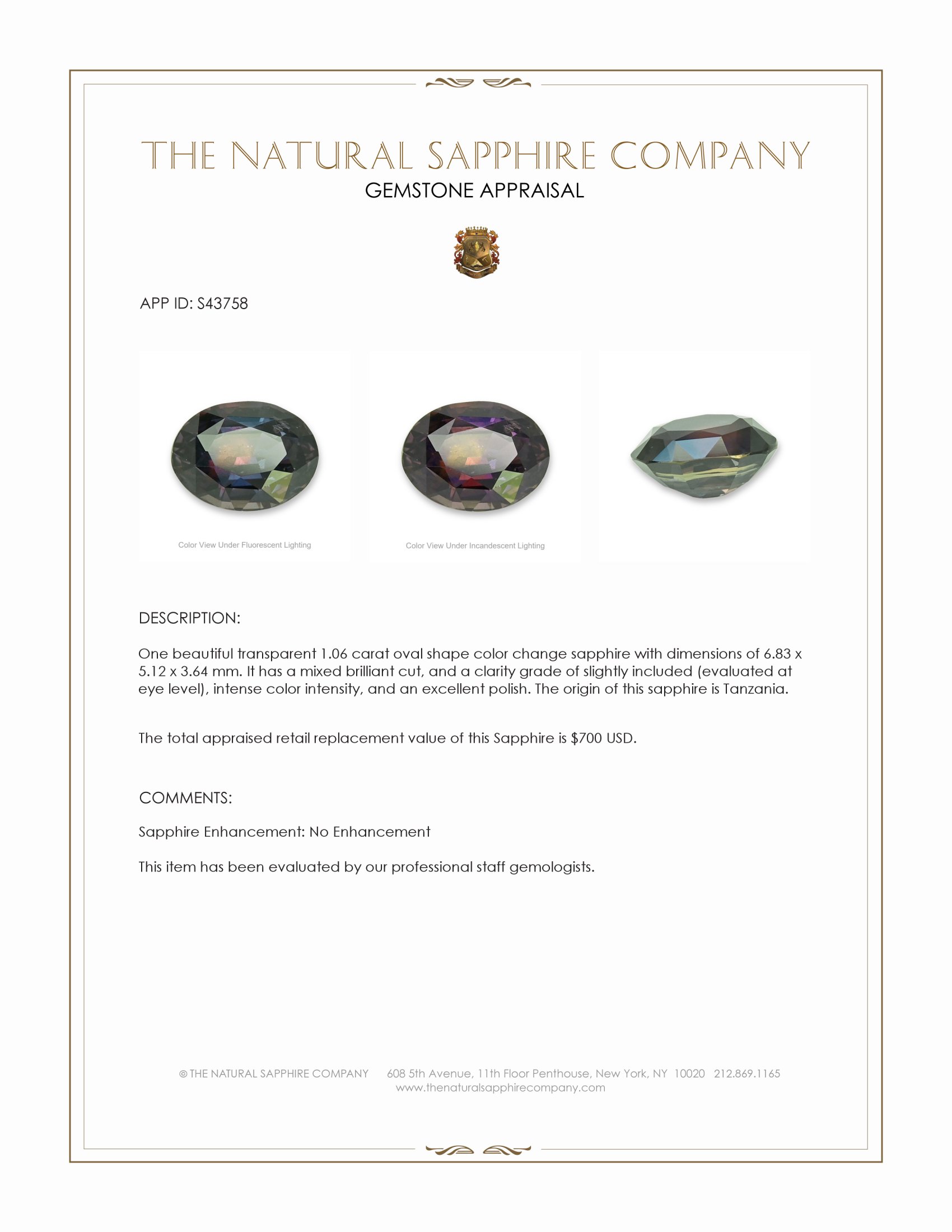 1.06 Ct. Color Change Sapphire from Tanzania