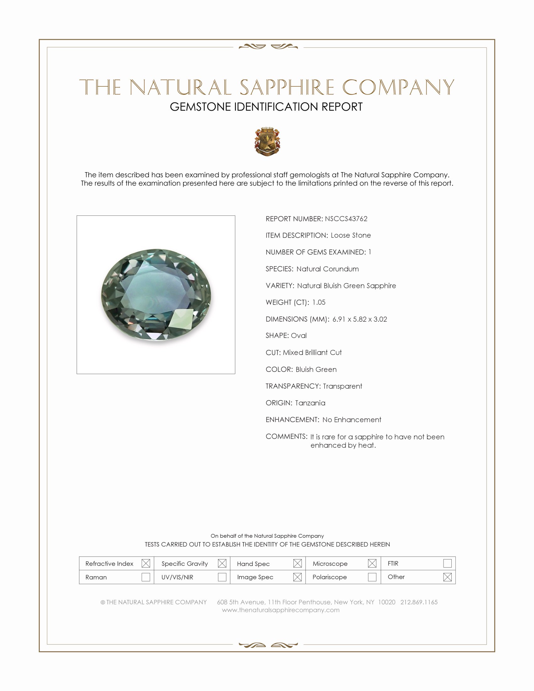 1.05 Ct. Bluish Green Sapphire from Tanzania