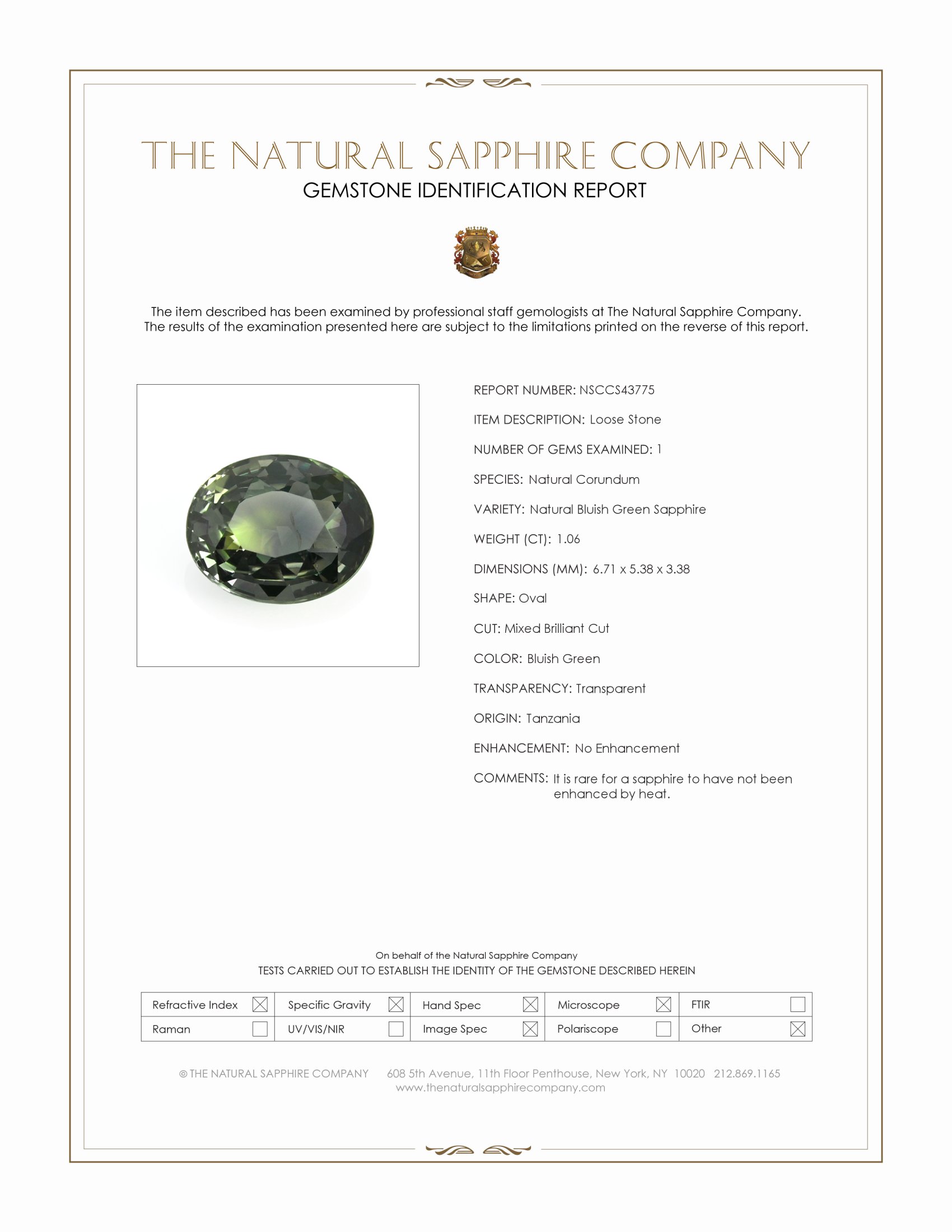 1.06 Ct. Bluish Green Sapphire from Tanzania