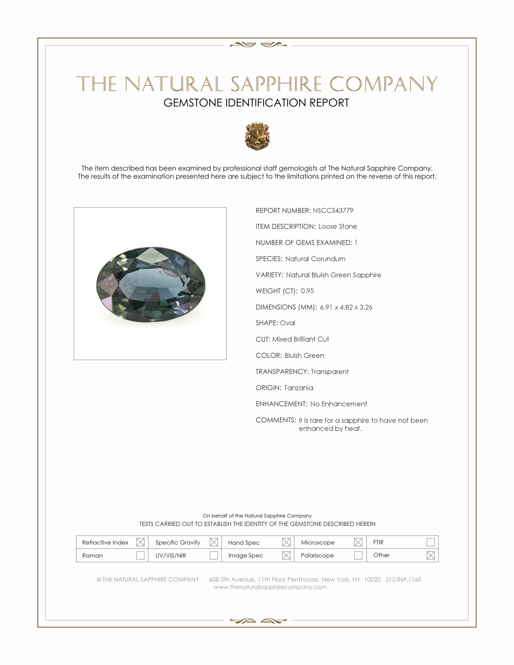 0.95 Ct. Bluish Green Sapphire from Tanzania