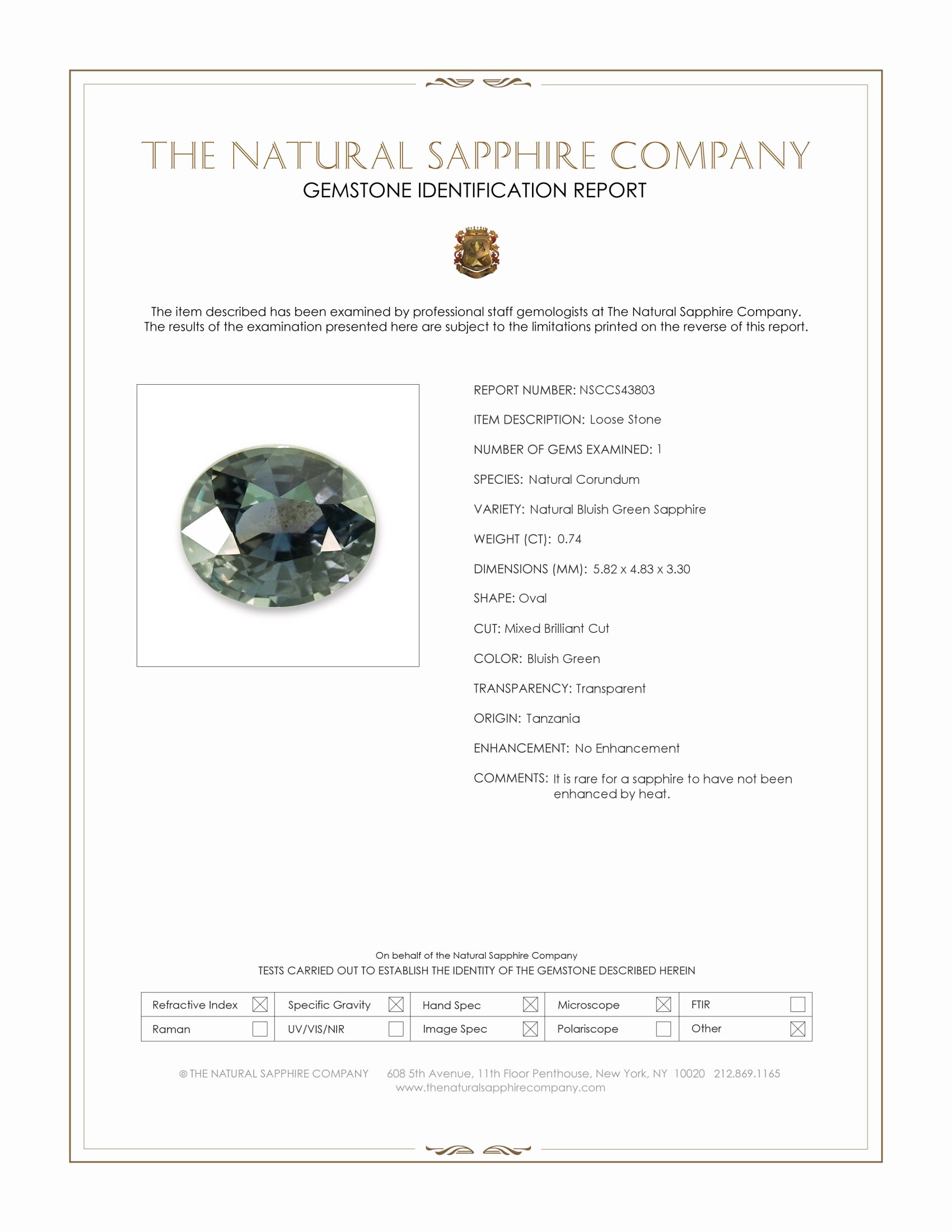 0.74 Ct. Bluish Green Sapphire from Tanzania