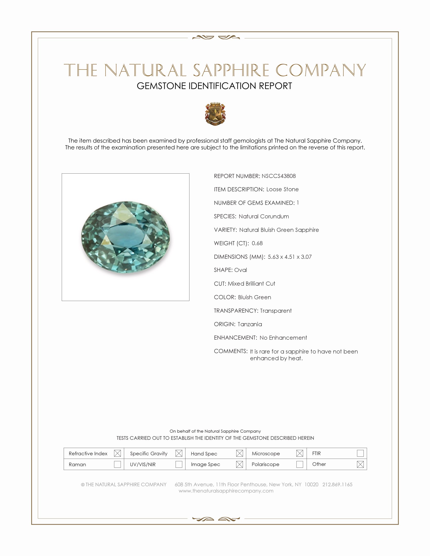 0.68 Ct. Bluish Green Sapphire from Tanzania